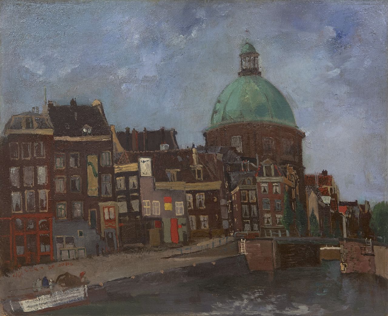 Jong G. de | Gerben 'Germ' de Jong | Schilderijen te koop aangeboden | Gezicht op het Singel met de Koepelkerk, Amsterdam, olieverf op board op paneel 37,4 x 45,9 cm, gesigneerd linksonder en gedateerd 1941 Jong G. de | Gerben 'Germ' de Jong | Schilderijen te koop aangeboden | Gezicht op het Singel met de Koepelkerk, Amsterdam, olieverf op board op paneel 37,4 x 45,9 cm, gesigneerd linksonder en gedateerd 1941