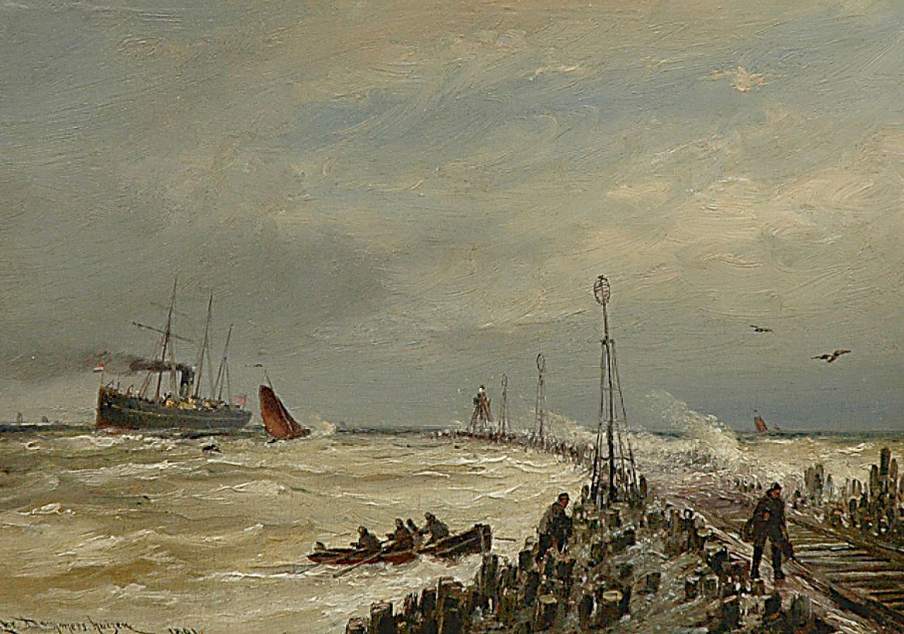 Dommelshuizen C.C.  | Cornelis Christiaan Dommelshuizen, Schepen bij Hoek van Holland, waaronder een Amerikaans stoomschip, olieverf op paneel 23,6 x 33,1 cm, gesigneerd linksonder en gedateerd 1891