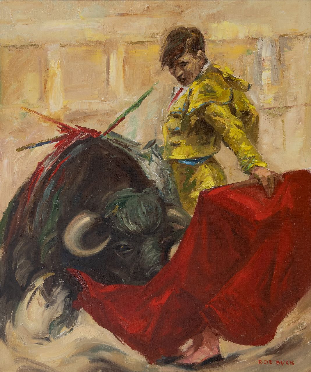 Buck R. de | Raphaël de Buck | Schilderijen te koop aangeboden | Stierenvechter, olieverf op doek 60,0 x 49,8 cm, gesigneerd rechtsonder en zonder lijst Buck R. de | Raphaël de Buck | Schilderijen te koop aangeboden | Stierenvechter, olieverf op doek 60,0 x 49,8 cm, gesigneerd rechtsonder en zonder lijst
