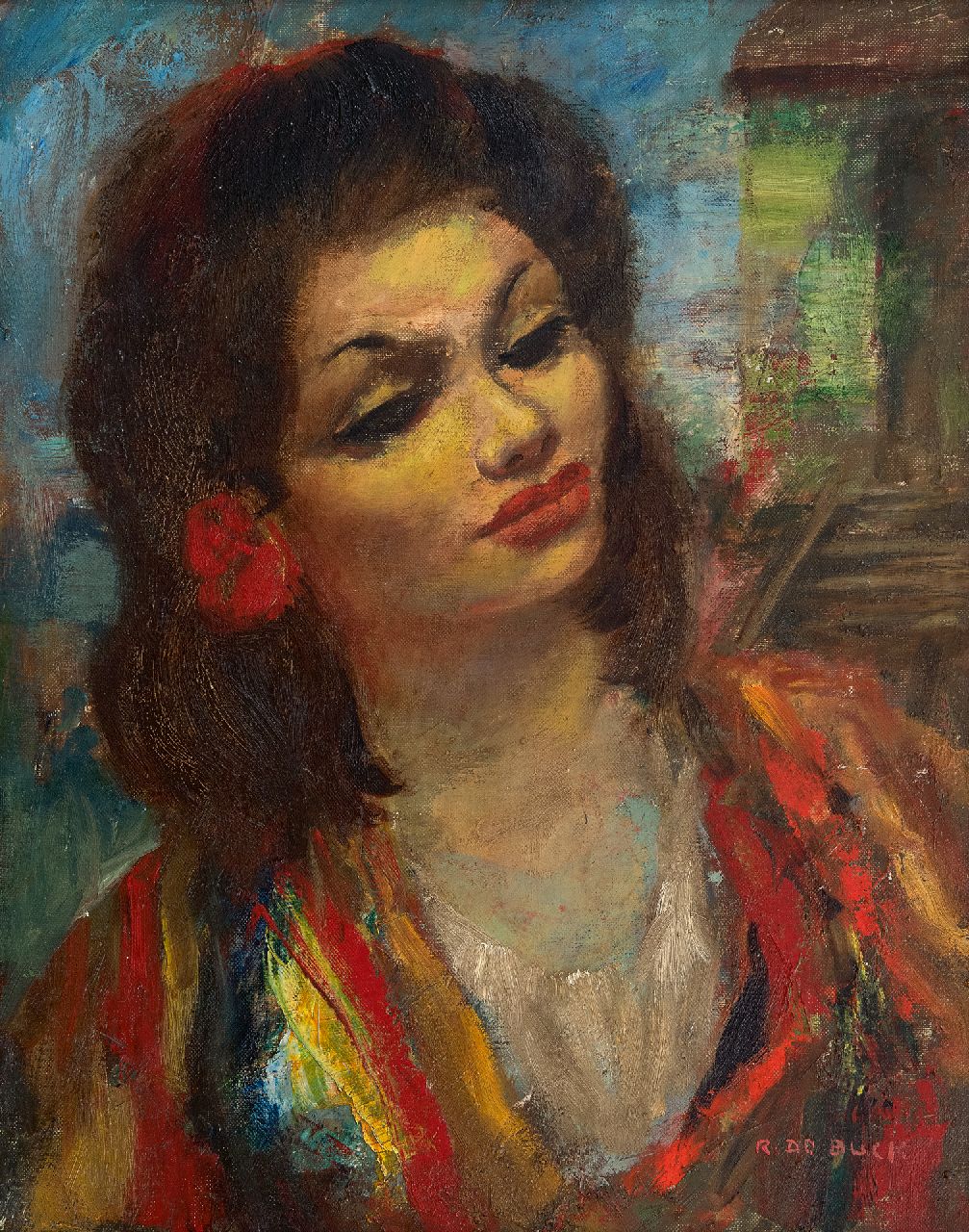 Buck R. de | Raphaël de Buck | Schilderijen te koop aangeboden | Zigeunerdanseres, olieverf op doek 50,4 x 40,5 cm, gesigneerd rechtsonder Buck R. de | Raphaël de Buck | Schilderijen te koop aangeboden | Zigeunerdanseres, olieverf op doek 50,4 x 40,5 cm, gesigneerd rechtsonder