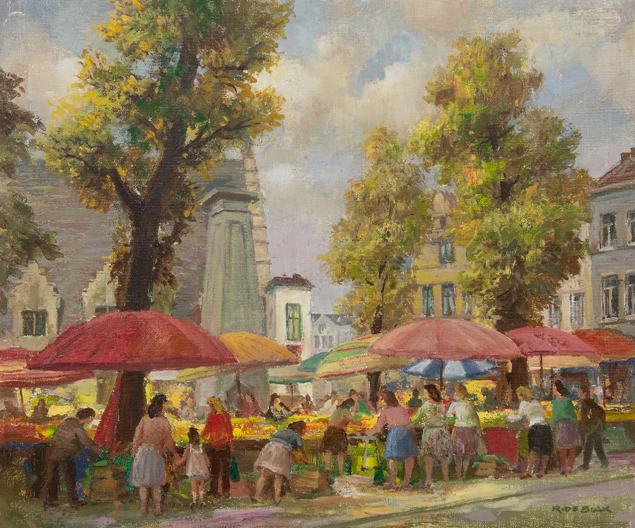 Buck R. de | Raphaël de Buck, De Groentemarkt in Gent, olieverf op doek 50,3 x 60,2 cm, gesigneerd rechtsonder Buck R. de | Raphaël de Buck, De Groentemarkt in Gent, olieverf op doek 50,3 x 60,2 cm, gesigneerd rechtsonder