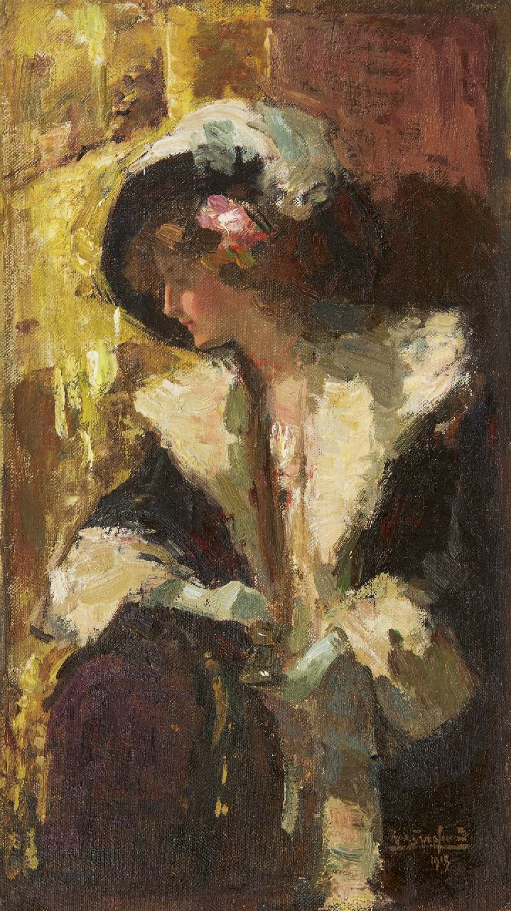 Graafland R.A.A.J. | Robert Archibald Antonius Joan 'Rob' Graafland, In het theater, olieverf op doek 41,9 x 24,0 cm, gesigneerd rechtsonder en gedateerd 1913 Graafland R.A.A.J. | Robert Archibald Antonius Joan 'Rob' Graafland, In het theater, olieverf op doek 41,9 x 24,0 cm, gesigneerd rechtsonder en gedateerd 1913