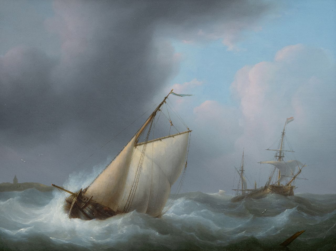 Schouman M. | Martinus Schouman, Averij voor de kust in een storm, olieverf op paneel 29,3 x 38,7 cm, gesigneerd rechtsonder op drijfhout Schouman M. | Martinus Schouman, Averij voor de kust in een storm, olieverf op paneel 29,3 x 38,7 cm, gesigneerd rechtsonder op drijfhout