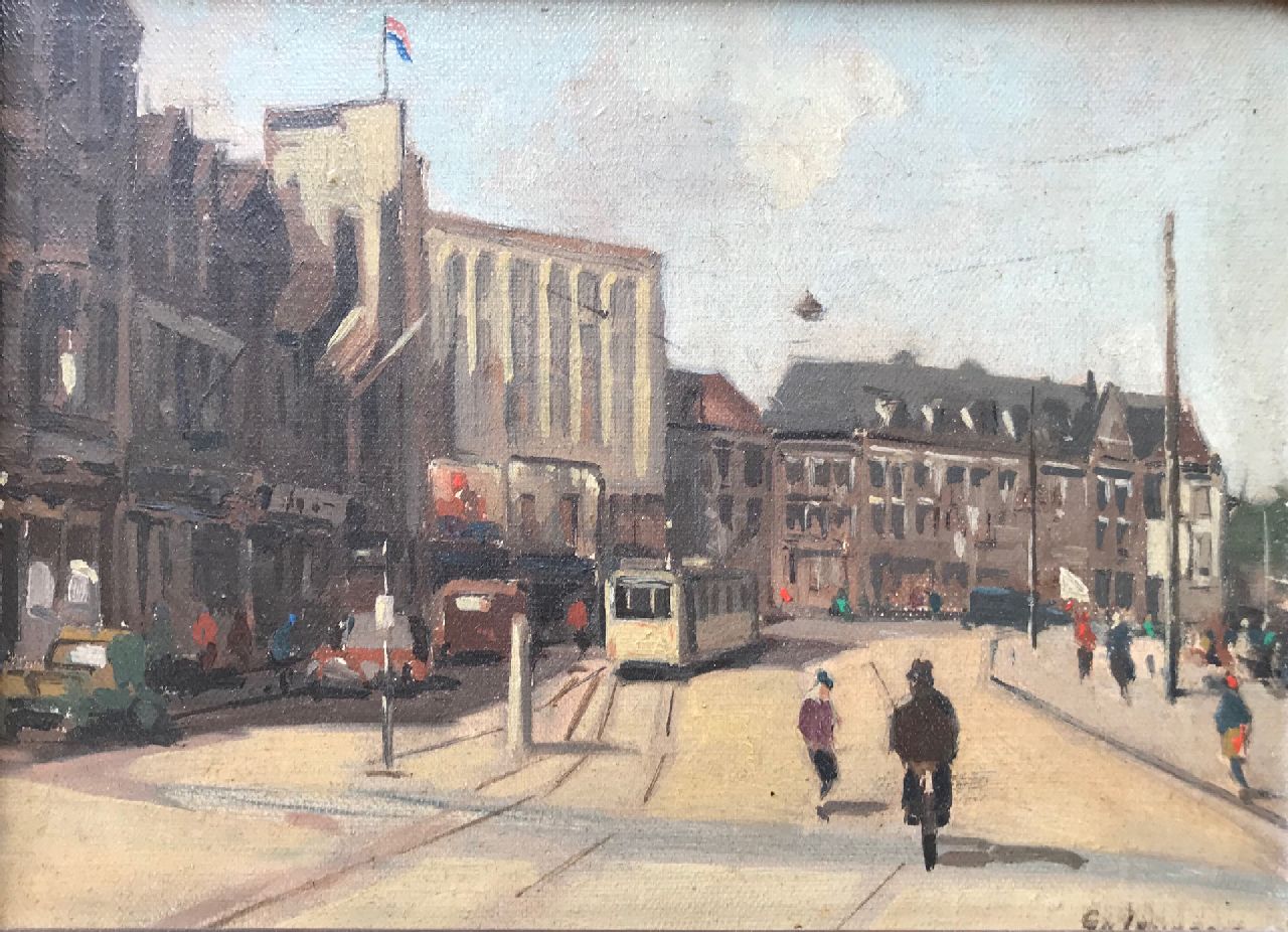 Gerrit van Jeveren | Gezicht op de Hofweg, Den Haag, olieverf op doek, 18,5 x 24,1 cm, gesigneerd r.o.