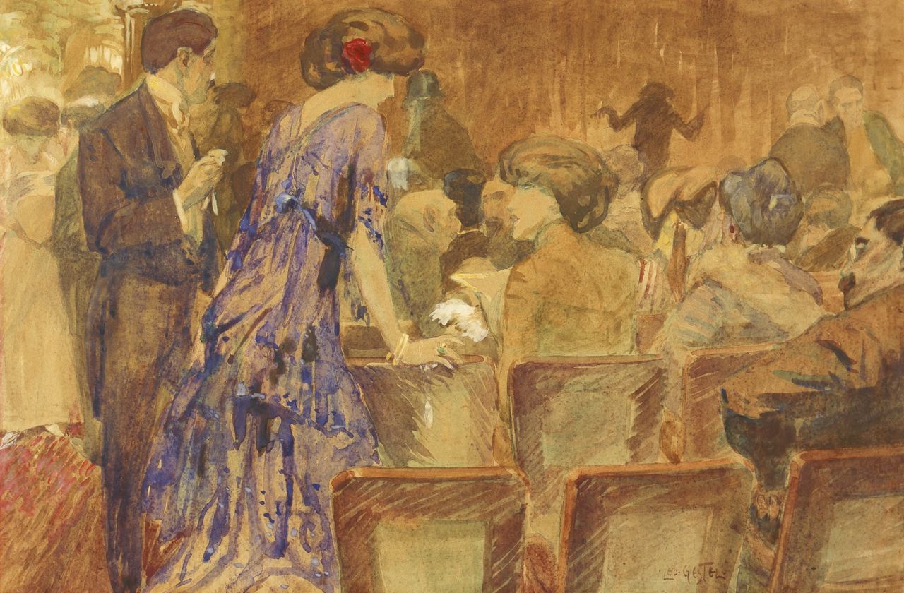 Gestel L. | Leendert 'Leo' Gestel, In het theater, aquarel op papier 32,0 x 49,0 cm, gesigneerd rechtsonder Gestel L. | Leendert 'Leo' Gestel, In het theater, aquarel op papier 32,0 x 49,0 cm, gesigneerd rechtsonder