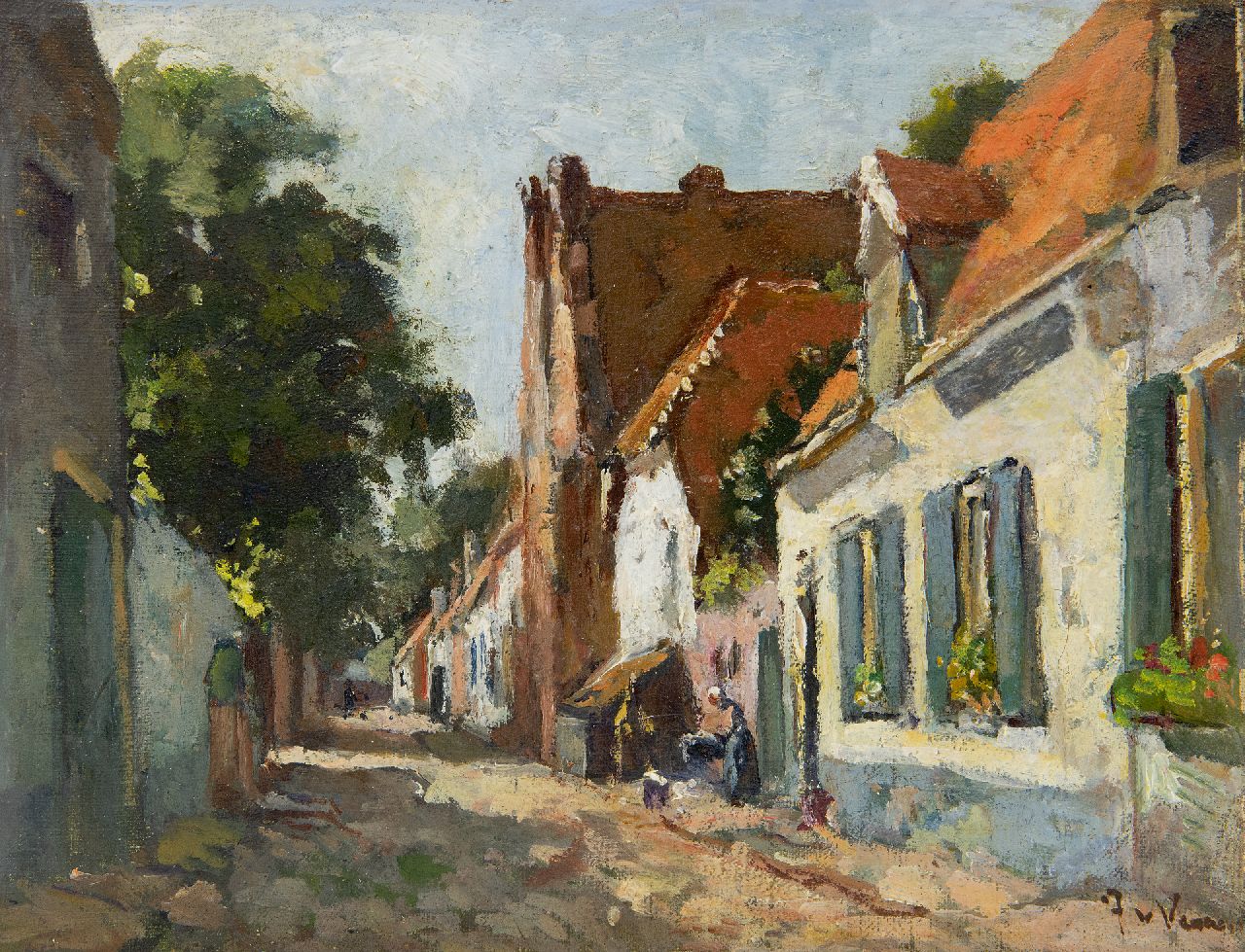 Vuuren J. van | Jan van Vuuren, Straatje in Elburg, olieverf op doek 24,0 x 30,1 cm, gesigneerd rechtsonder Vuuren J. van | Jan van Vuuren, Straatje in Elburg, olieverf op doek 24,0 x 30,1 cm, gesigneerd rechtsonder
