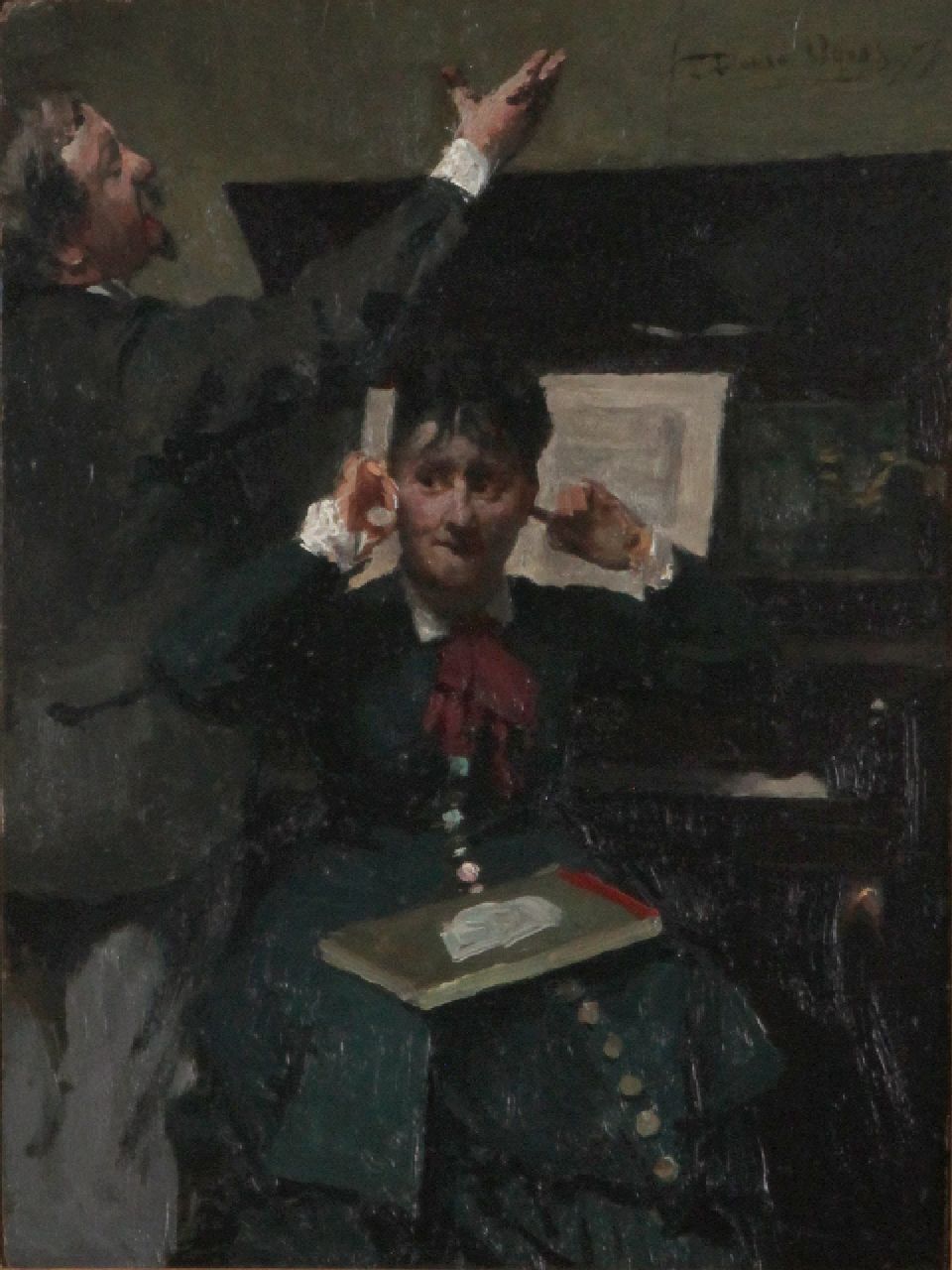 Oyens D.  | David Oyens, De zangoefening, olieverf op paneel 31,9 x 23,4 cm, gesigneerd rechtsboven