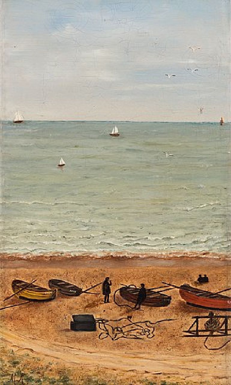 Onbekend   | Onbekend | Schilderijen te koop aangeboden | Strandgezicht, olieverf op doek 32,7 x 19,2 cm, gesigneerd linksonder met initialen