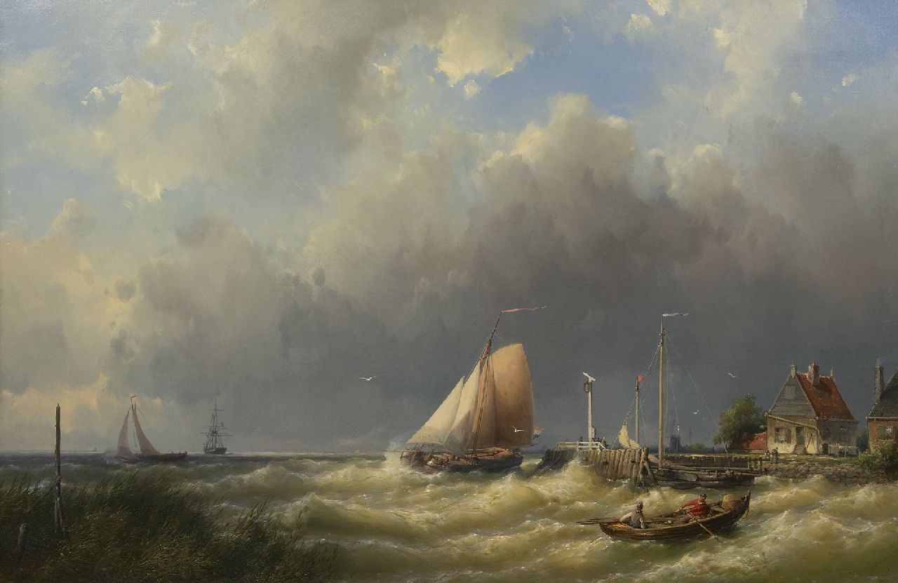 Koekkoek J.H.B. | Johannes Hermanus Barend 'Jan H.B.' Koekkoek, Zeilschepen op woelige zee langs de kust, olieverf op doek 65,0 x 102,7 cm, gesigneerd linksonder en gedateerd 1862 Koekkoek J.H.B. | Johannes Hermanus Barend 'Jan H.B.' Koekkoek, Zeilschepen op woelige zee langs de kust, olieverf op doek 65,0 x 102,7 cm, gesigneerd linksonder en gedateerd 1862