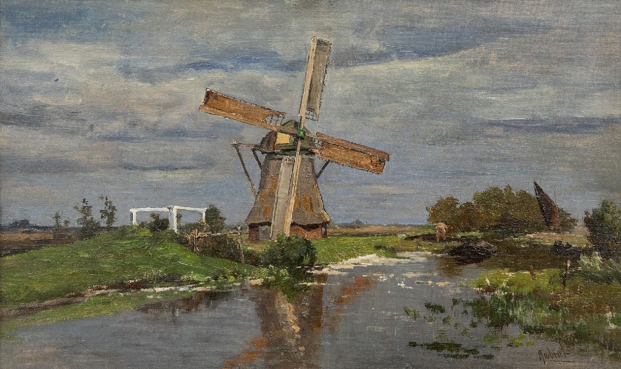 Gabriel P.J.C. | Paul Joseph Constantin 'Constan(t)' Gabriel, Molen bij Giethoorn, olieverf op doek op paneel 32,2 x 54,2 cm, gesigneerd rechtsonder Gabriel P.J.C. | Paul Joseph Constantin 'Constan(t)' Gabriel, Molen bij Giethoorn, olieverf op doek op paneel 32,2 x 54,2 cm, gesigneerd rechtsonder
