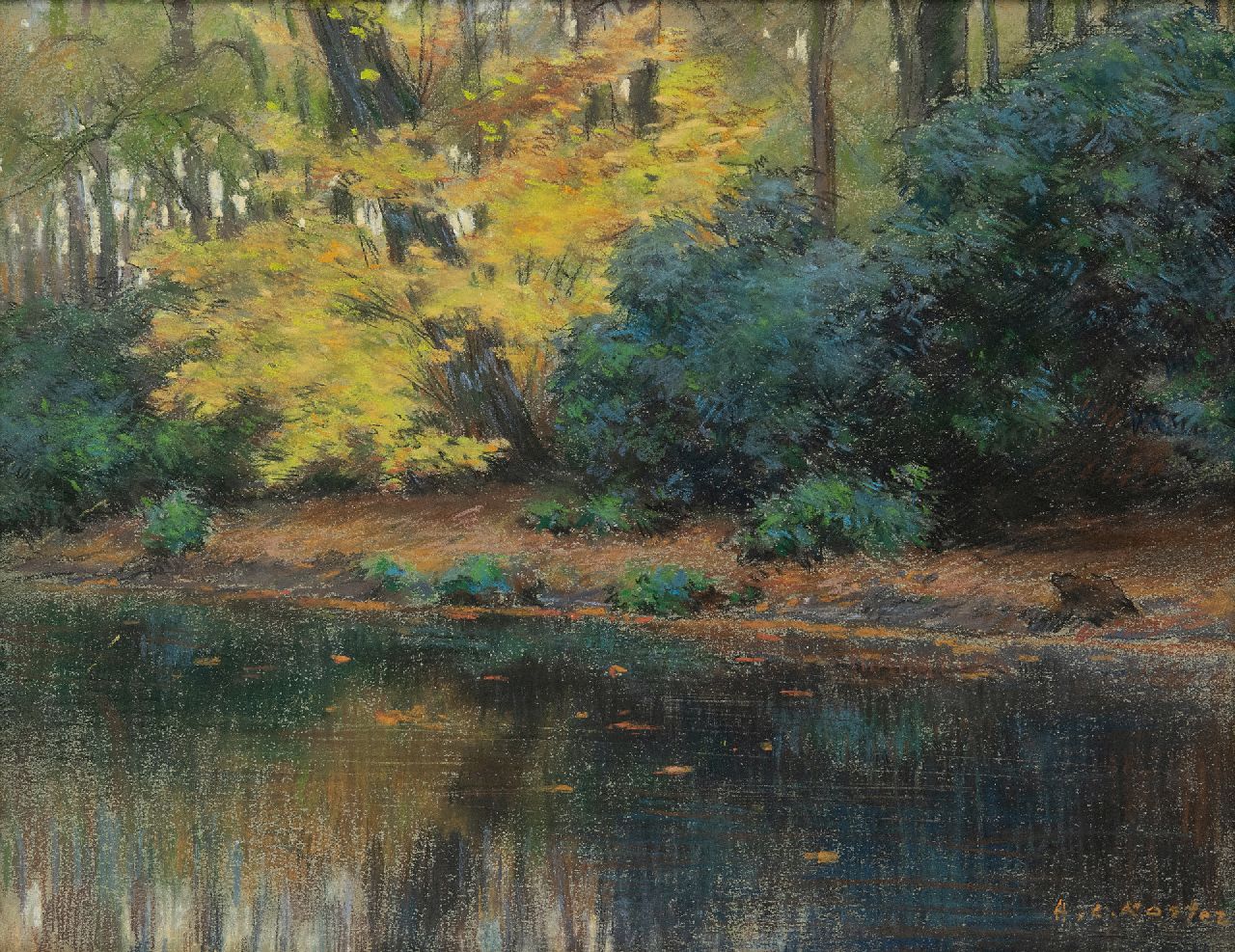 Koster A.L.  | Anton Louis 'Anton' Koster, De Waterdel in bospark Groenendaal, Heemstede, pastel op papier 23,1 x 29,8 cm, gesigneerd rechtsonder