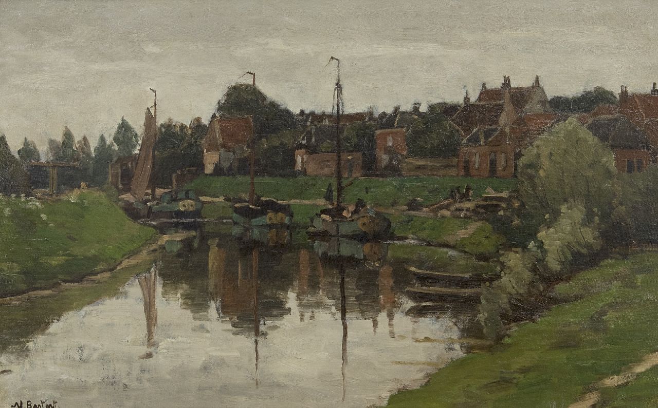 Bastert S.N. | Syvert 'Nicolaas' Bastert, Gezicht op Hattem, olieverf op doek op paneel 36,4 x 56,2 cm, gesigneerd linksonder Bastert S.N. | Syvert 'Nicolaas' Bastert, Gezicht op Hattem, olieverf op doek op paneel 36,4 x 56,2 cm, gesigneerd linksonder