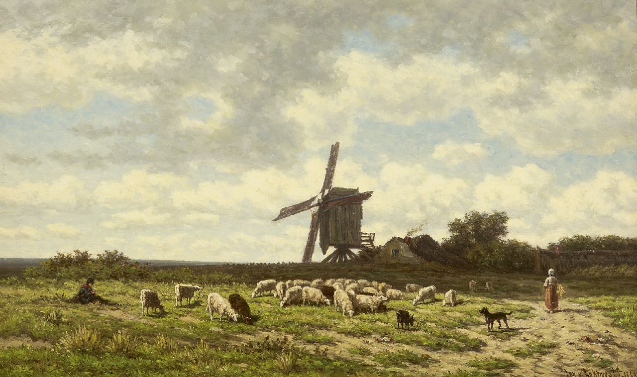 Lokhorst J.N. van | Johan Nicolaas 'Jan' van Lokhorst | Schilderijen te koop aangeboden | Weids landschap met schaapherder en kudde (pendant), olieverf op paneel 27,4 x 45,3 cm, gesigneerd rechtsonder en gedateerd 1866