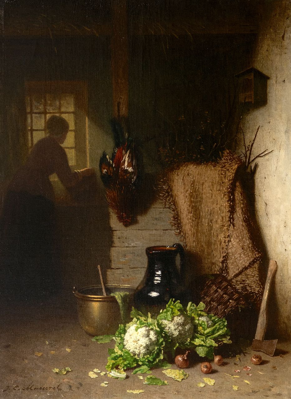 Masurel J.E.  | Johannes Engel Masurel | Schilderijen te koop aangeboden | In de schuur, olieverf op doek 56,2 x 41,7 cm, gesigneerd linksonder en zonder lijst