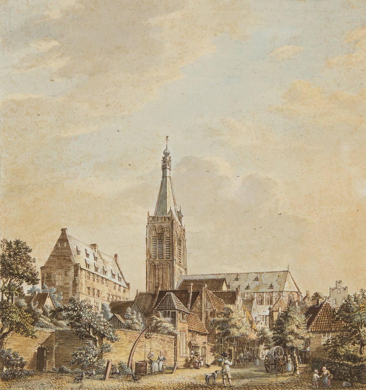 Beijer J. de | Jan de Beijer | Aquarellen en tekeningen te koop aangeboden | De Grote Kerk en het Klooster te Doesburg, pen, inkt en aquarel op papier 33,7 x 31,7 cm, gesigneerd verso en verso gedateerd 10. August: 1772' Beijer J. de | Jan de Beijer | Aquarellen en tekeningen te koop aangeboden | De Grote Kerk en het Klooster te Doesburg, pen, inkt en aquarel op papier 33,7 x 31,7 cm, gesigneerd verso en verso gedateerd 10. August: 1772'