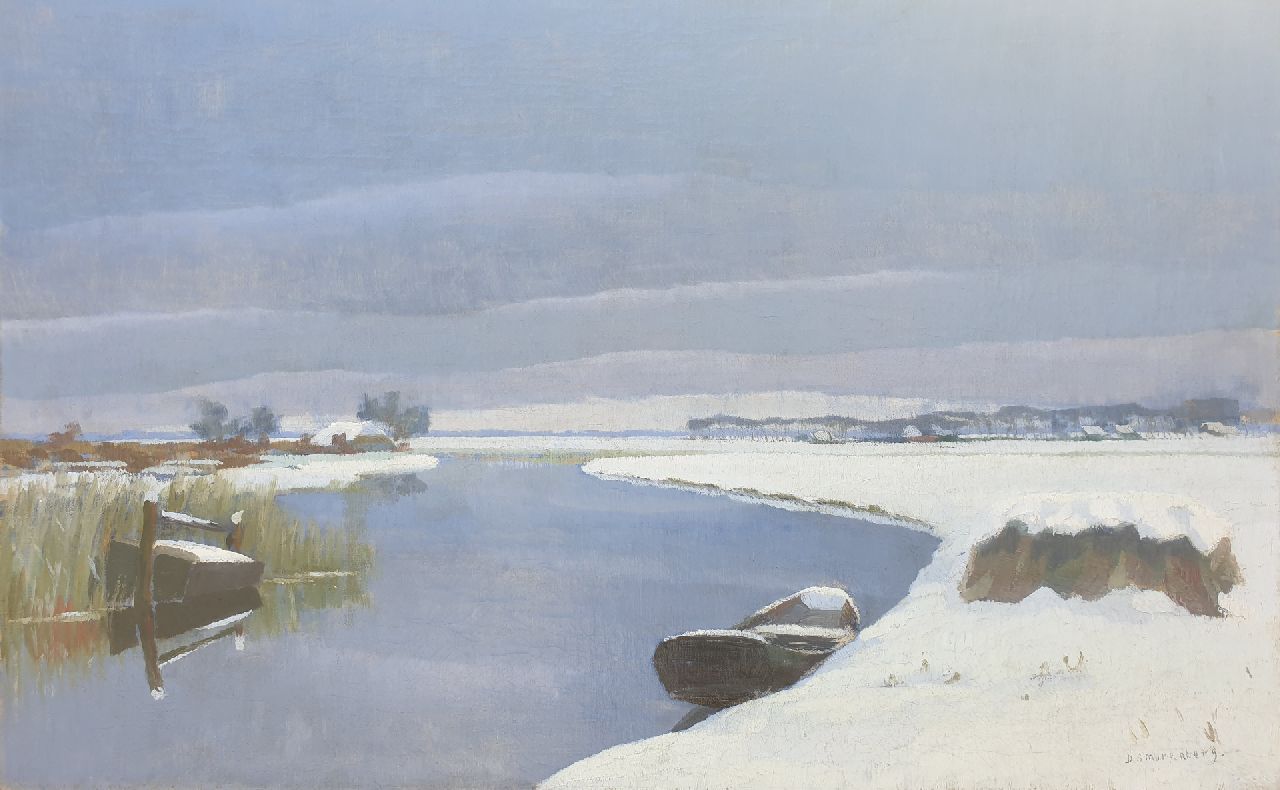Smorenberg D. | Dirk Smorenberg | Schilderijen te koop aangeboden | Winter bij Loosdrecht met roeiboot en viskare, olieverf op doek 46,1 x 73,5 cm, gesigneerd rechtsonder Smorenberg D. | Dirk Smorenberg | Schilderijen te koop aangeboden | Winter bij Loosdrecht met roeiboot en viskare, olieverf op doek 46,1 x 73,5 cm, gesigneerd rechtsonder