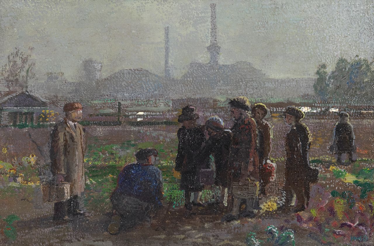 Kamerlingh Onnes H.H. | 'Harm' Henrick Kamerlingh Onnes, Mensen op het land, olieverf op doek op board 22,7 x 33,8 cm, gesigneerd rechtsonder met monogram Kamerlingh Onnes H.H. | 'Harm' Henrick Kamerlingh Onnes, Mensen op het land, olieverf op doek op board 22,7 x 33,8 cm, gesigneerd rechtsonder met monogram