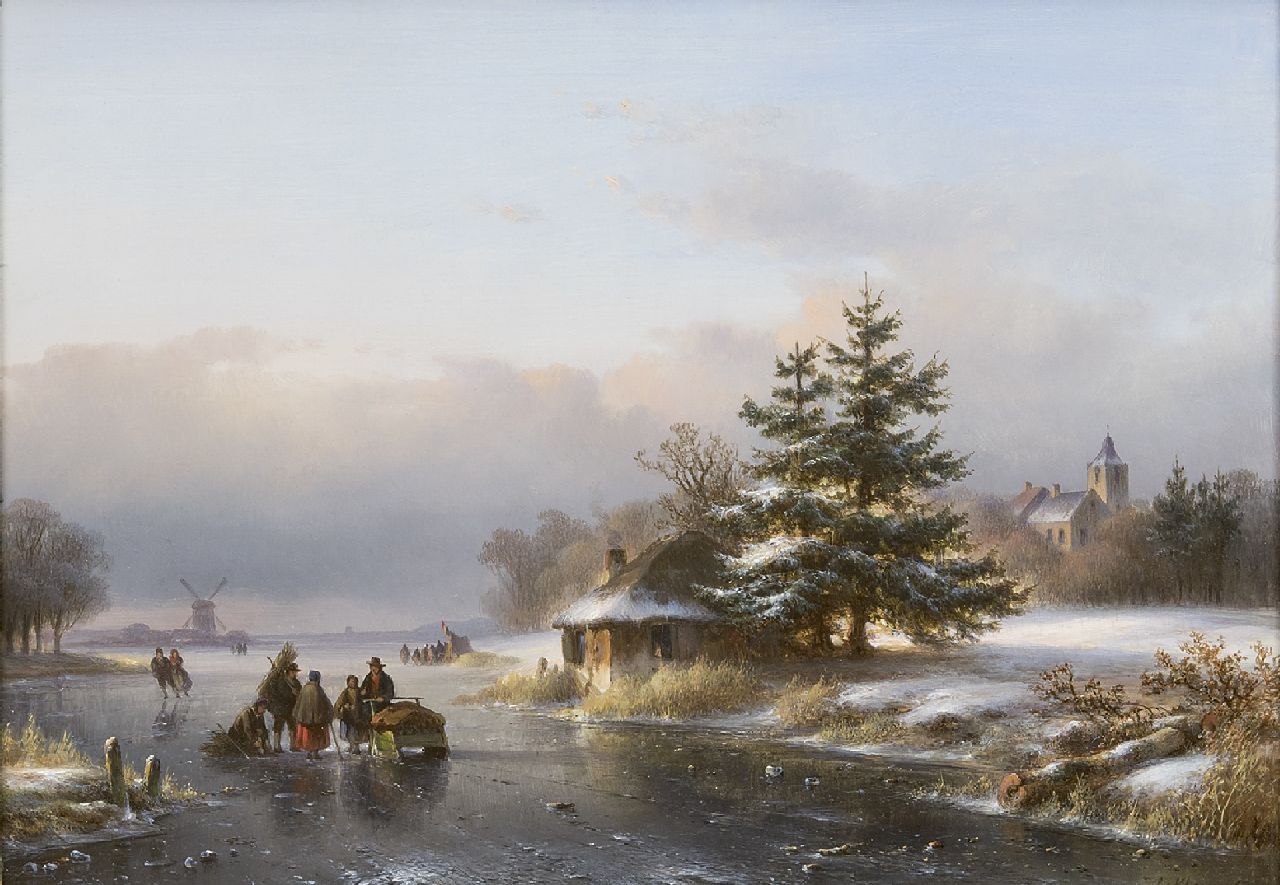 Kleijn L.J. | Lodewijk Johannes Kleijn, Winterlandschap met schaatsers en landvolk op het ijs, olieverf op paneel 29,6 x 40,5 cm, gesigneerd rechtsonder Kleijn L.J. | Lodewijk Johannes Kleijn, Winterlandschap met schaatsers en landvolk op het ijs, olieverf op paneel 29,6 x 40,5 cm, gesigneerd rechtsonder