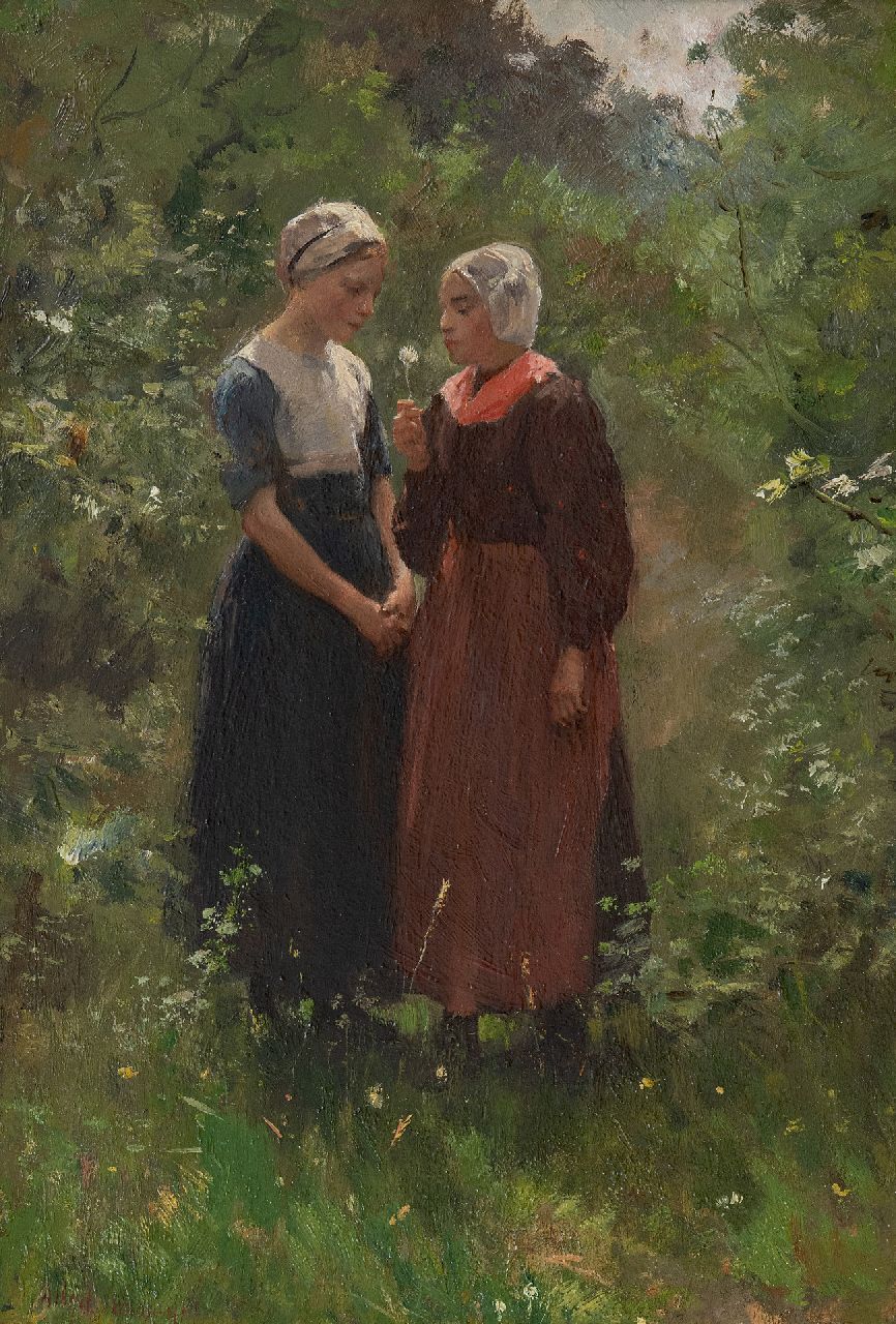 Neuhuys J.A.  | Johannes 'Albert' Neuhuys, Hij houdt van me..., olieverf op paneel 45,9 x 32,1 cm, gesigneerd linksonder