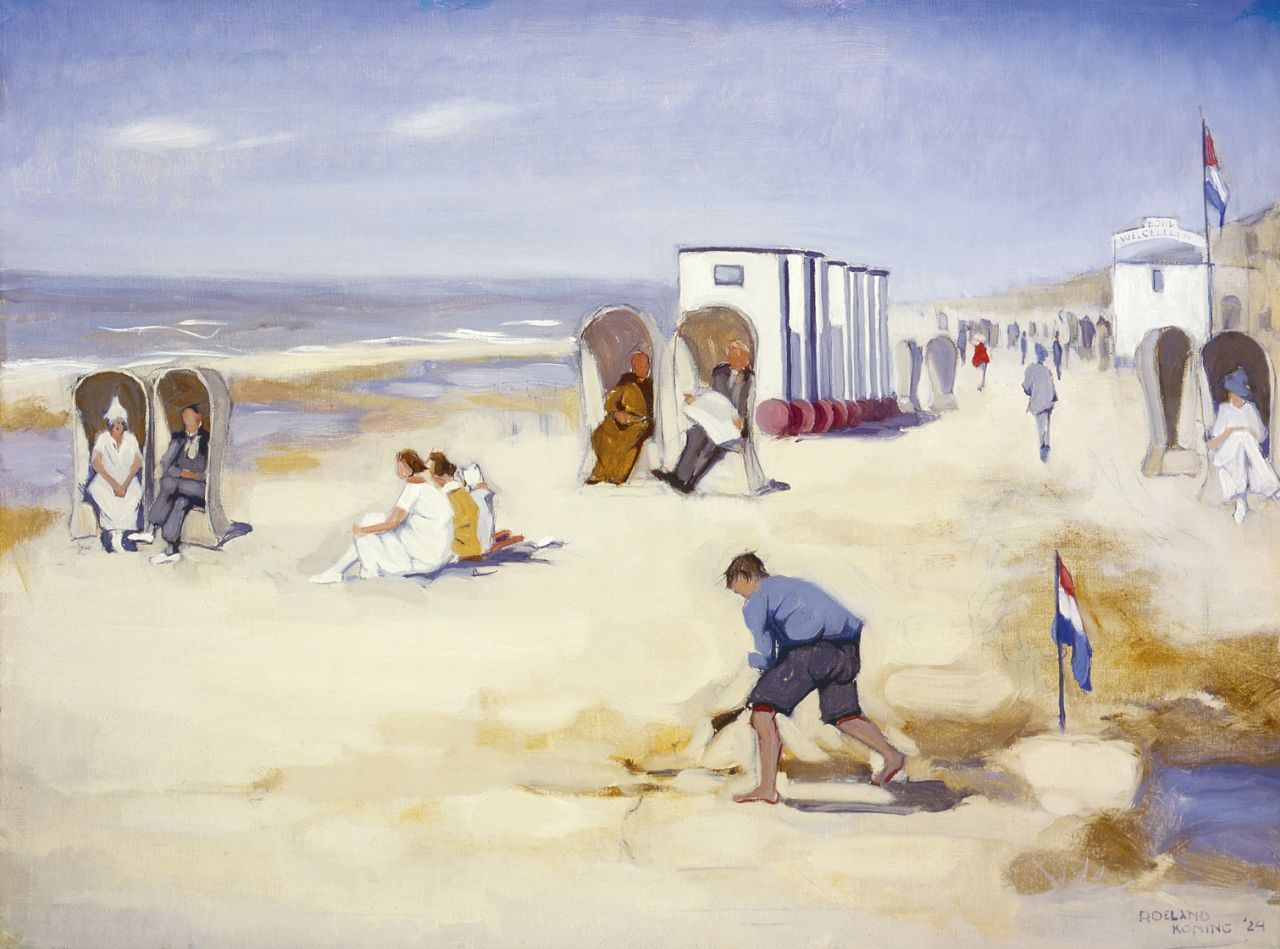 Koning R. | Roeland Koning, Aan het strand, olieverf op doek 48,3 x 64,0 cm, gesigneerd rechtsonder en gedateerd '24 Koning R. | Roeland Koning, Aan het strand, olieverf op doek 48,3 x 64,0 cm, gesigneerd rechtsonder en gedateerd '24