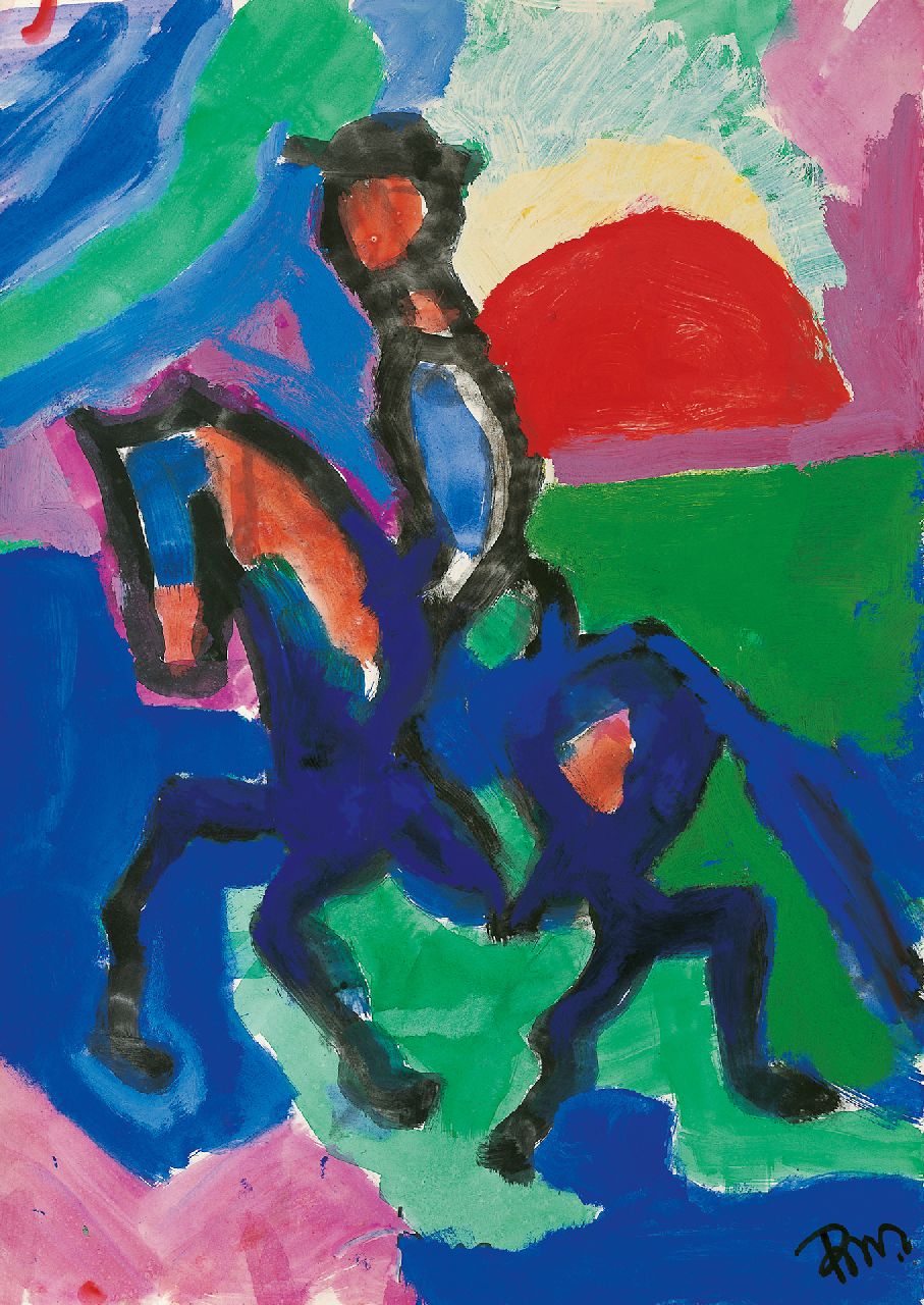 Benner G. | Gerrit Benner, Man en paard, gouache op papier 70,0 x 50,0 cm, gesigneerd rechtsonder en verso en te dateren ca. 1957 Benner G. | Gerrit Benner, Man en paard, gouache op papier 70,0 x 50,0 cm, gesigneerd rechtsonder en verso en te dateren ca. 1957