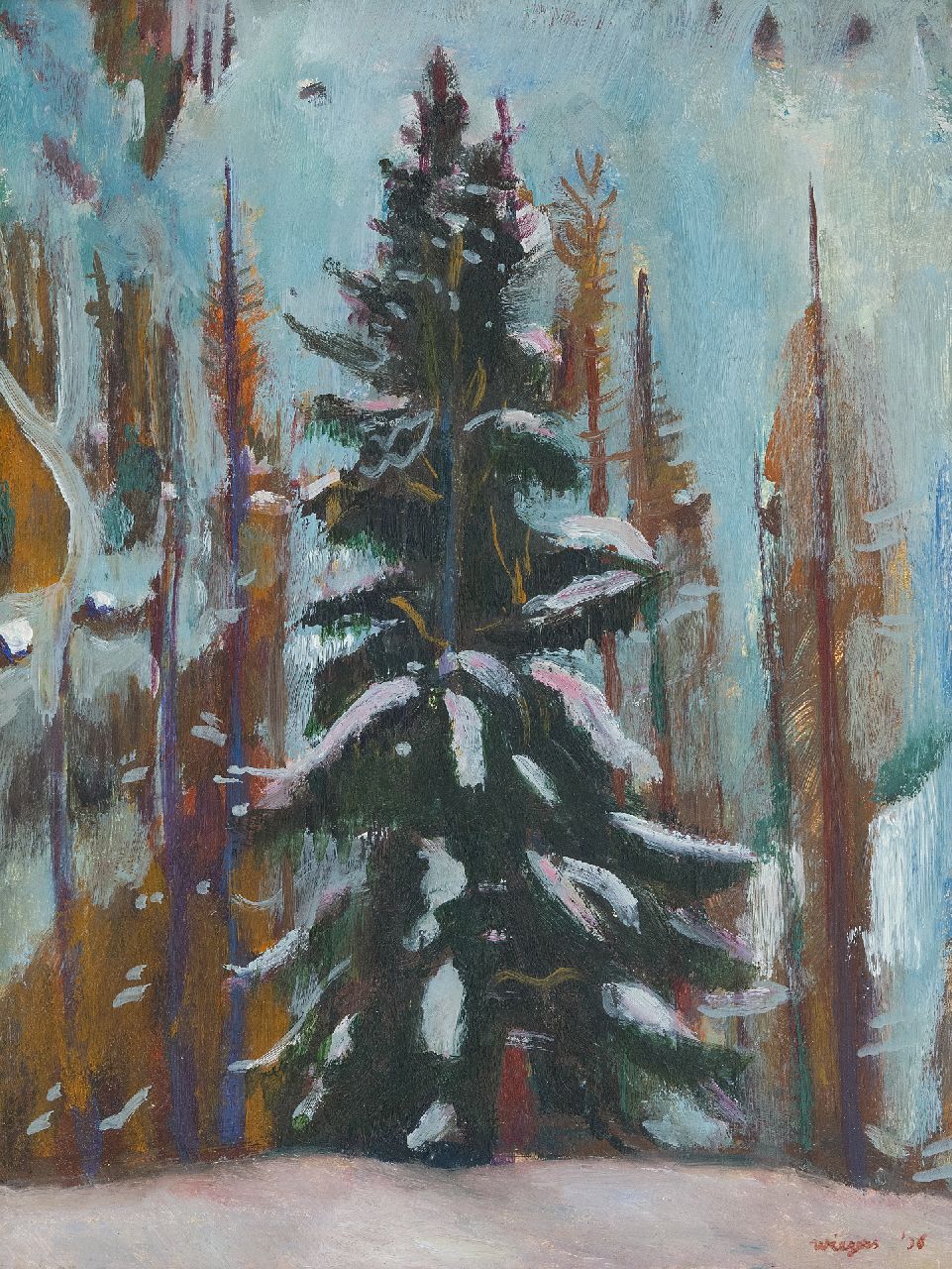 Wiegers J.  | Jan Wiegers, Spar, Frauenkirch (Davos), olieverf op paneel 39,9 x 30,3 cm, gesigneerd rechtsonder en gedateerd '36
