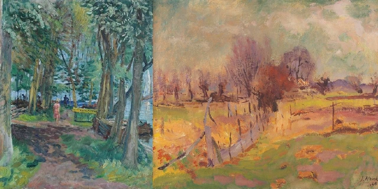 Altink J.  | Jan Altink, Langs het Paterswoldsemeer; verso: landschap met knotwilgen, olieverf op doek 60,9 x 50,8 cm, gesigneerd rechtsonder en verso en gedateerd '41 en verso '48