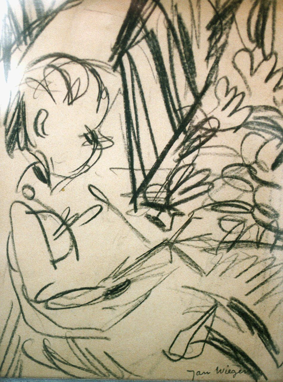 Wiegers J. | Jan Wiegers, Kinderportret, krijt op papier 21,5 x 15,5 cm, gesigneerd rechtsonder Wiegers J. | Jan Wiegers, Kinderportret, krijt op papier 21,5 x 15,5 cm, gesigneerd rechtsonder