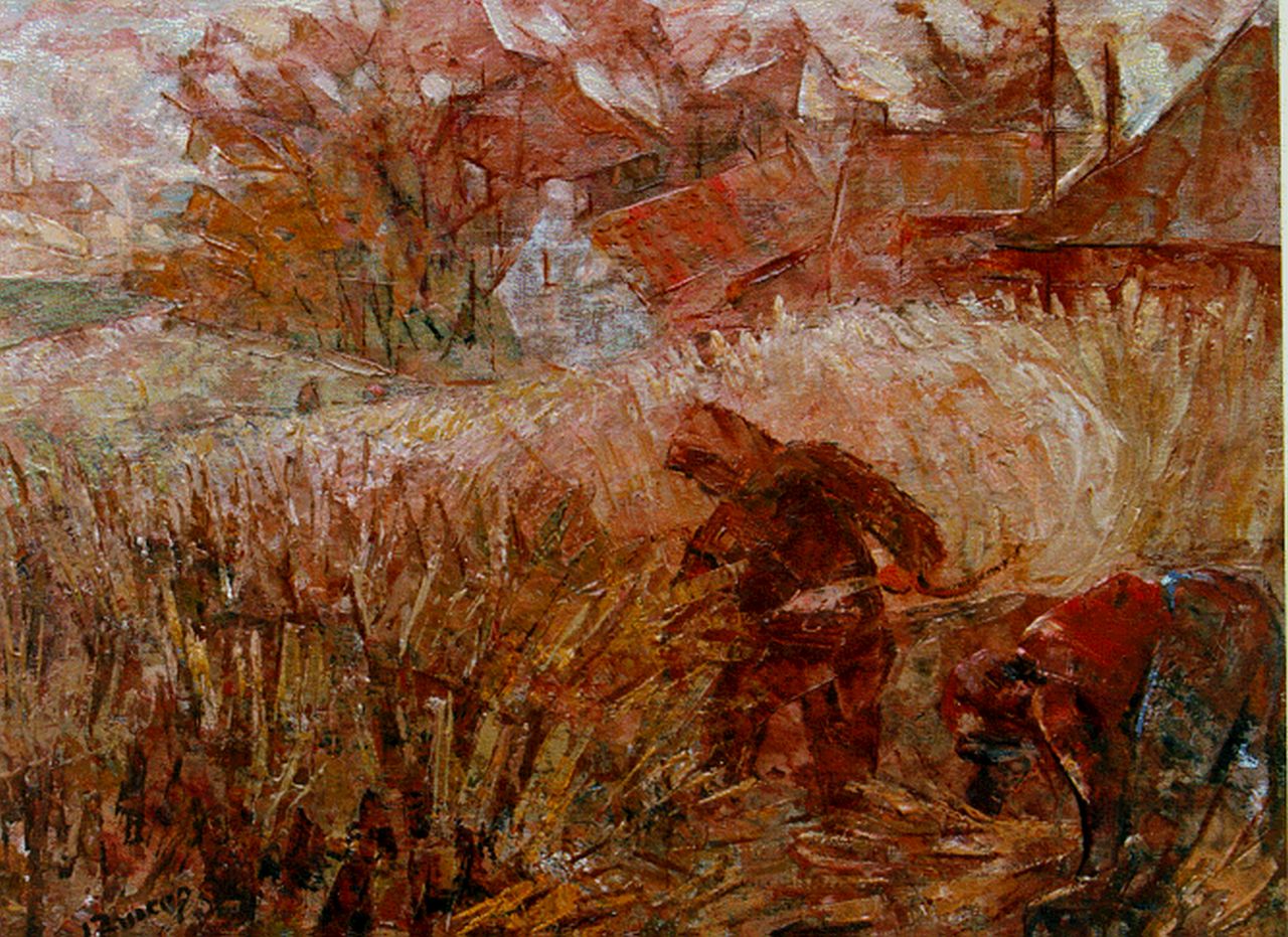Zweep D.J. van der | 'Douwe' Jan van der Zweep, De maaier, olieverf op doek op paneel 37,4 x 46,7 cm, gesigneerd linksonder en gedateerd '45