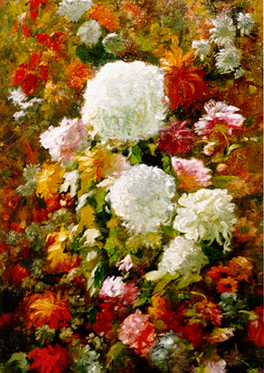Heineken M.  | Marie Heineken, Stilleven met dahlia's en chrysanten, olieverf op doek 94,0 x 63,5 cm, gesigneerd rechtsonder