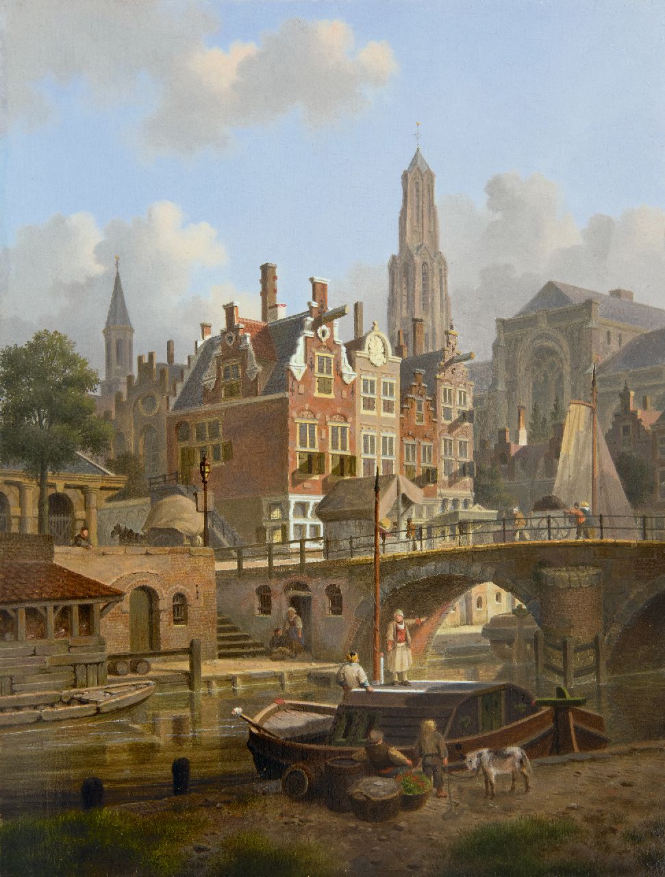 Verheijen J.H. | Jan Hendrik Verheijen, Fantasiegezicht op de Oudegracht en de Domkerk, Utrecht, olieverf op paneel 31,7 x 24,2 cm, gesigneerd linksonder Verheijen J.H. | Jan Hendrik Verheijen, Fantasiegezicht op de Oudegracht en de Domkerk, Utrecht, olieverf op paneel 31,7 x 24,2 cm, gesigneerd linksonder