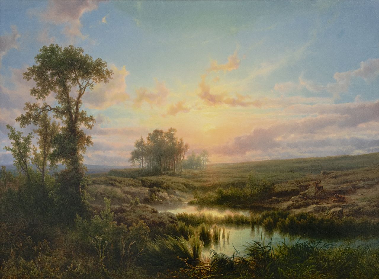 Lieste C.  | Cornelis Lieste, Zonovergoten heidelandschap, olieverf op paneel 58,1 x 79,9 cm, gesigneerd linksonder en te dateren ca. 1855