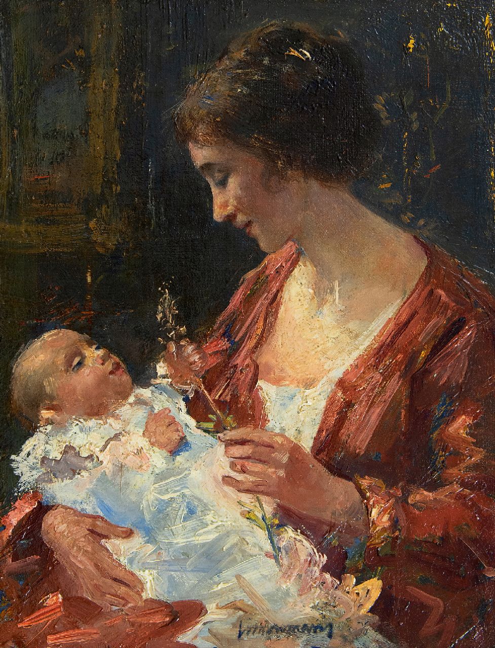 Maris S.W. | Simon Willem Maris, Moeder en kind, olieverf op doek 29,0 x 22,5 cm, gesigneerd middenonder Maris S.W. | Simon Willem Maris, Moeder en kind, olieverf op doek 29,0 x 22,5 cm, gesigneerd middenonder