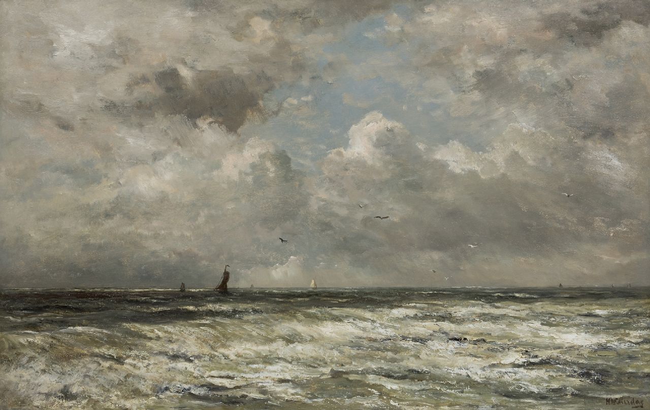 Mesdag H.W.  | Hendrik Willem Mesdag, De Noordzee met schepen aan de horizon, olieverf op paneel 69,7 x 109,0 cm, gesigneerd rechtsonder