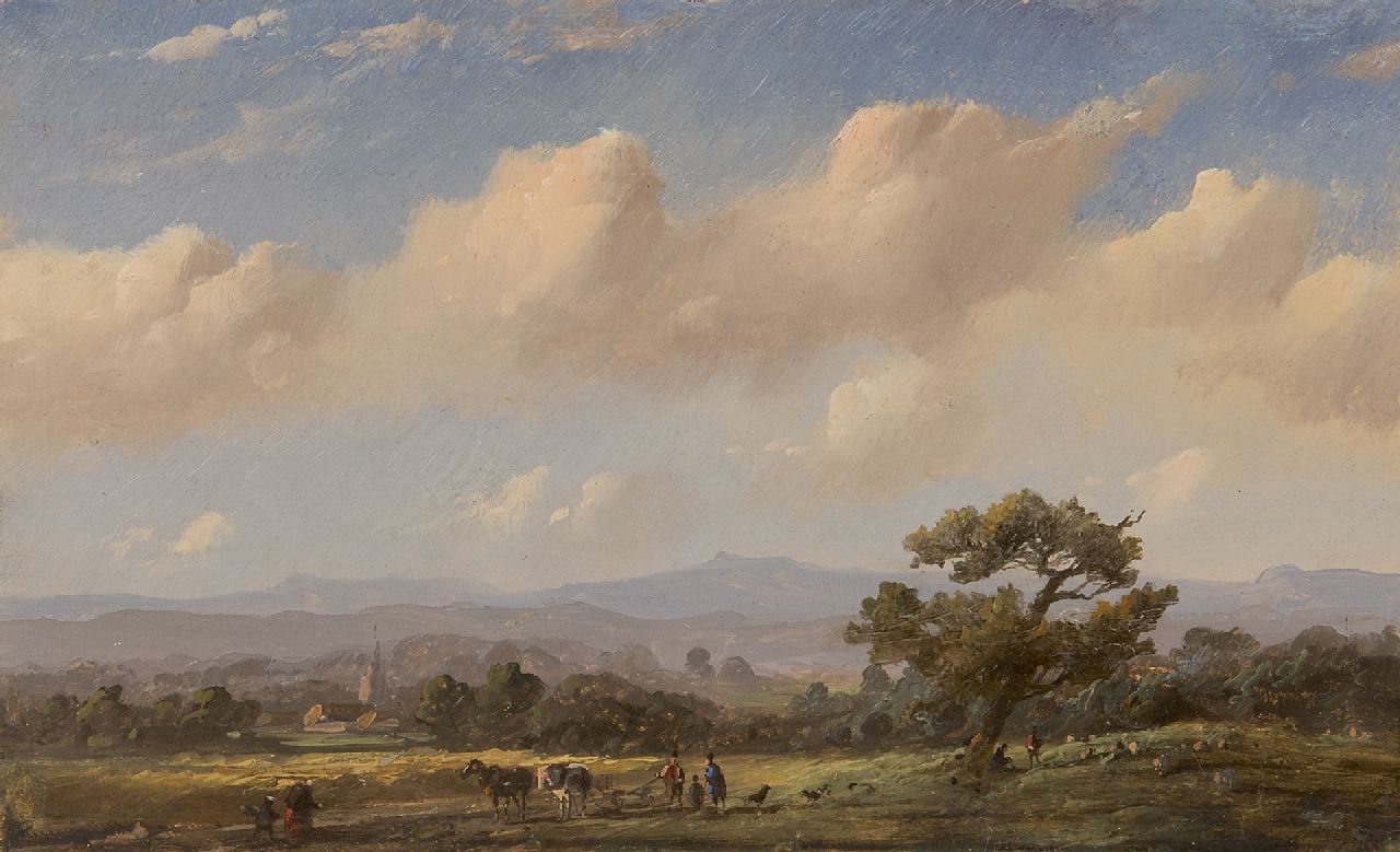 Tavenraat J. | Johannes Tavenraat, Heuvellandschap met grote boom, olieverf op paneel 10,8 x 17,4 cm, gesigneerd linksonder en gedateerd 1848 Tavenraat J. | Johannes Tavenraat, Heuvellandschap met grote boom, olieverf op paneel 10,8 x 17,4 cm, gesigneerd linksonder en gedateerd 1848