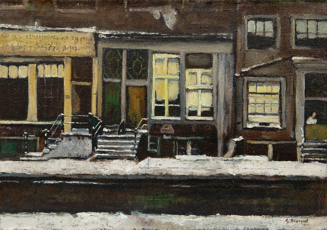 Bogaart G. | G. Bogaart | Schilderijen te koop aangeboden | Huizen aan de gracht in Amsterdam, olieverf op doek 35,6 x 49,8 cm, gesigneerd rechtsonder en gedateerd 1944, zonder lijst Bogaart G. | G. Bogaart | Schilderijen te koop aangeboden | Huizen aan de gracht in Amsterdam, olieverf op doek 35,6 x 49,8 cm, gesigneerd rechtsonder en gedateerd 1944, zonder lijst