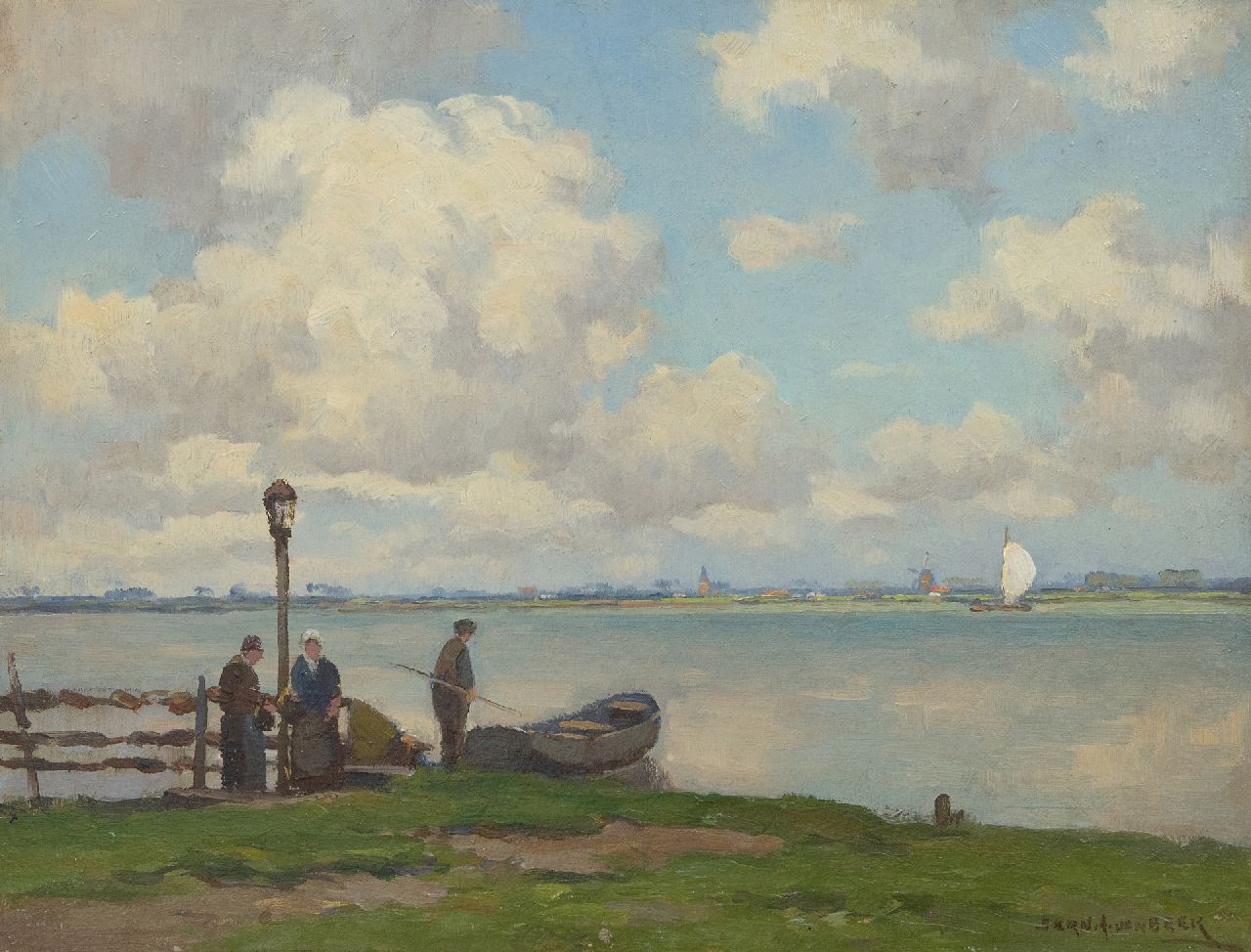 Beek B.A. van | Bernardus Antonie van Beek, Weids riviergezicht met voetveer, olieverf op board 30,1 x 39,5 cm, gesigneerd rechtsonder Beek B.A. van | Bernardus Antonie van Beek, Weids riviergezicht met voetveer, olieverf op board 30,1 x 39,5 cm, gesigneerd rechtsonder