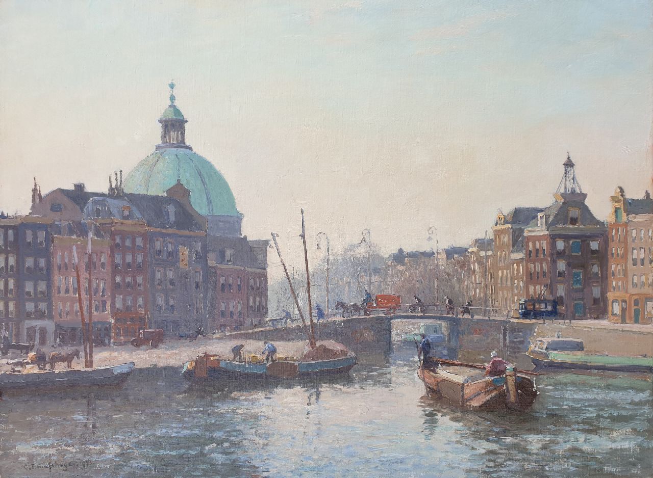 Schagen G.F. van | Gerbrand Frederik van Schagen, Gezicht op de Koepelkerk aan het Singel in Amsterdam, olieverf op doek 60,0 x 80,3 cm, gesigneerd linksonder en gedateerd 1943