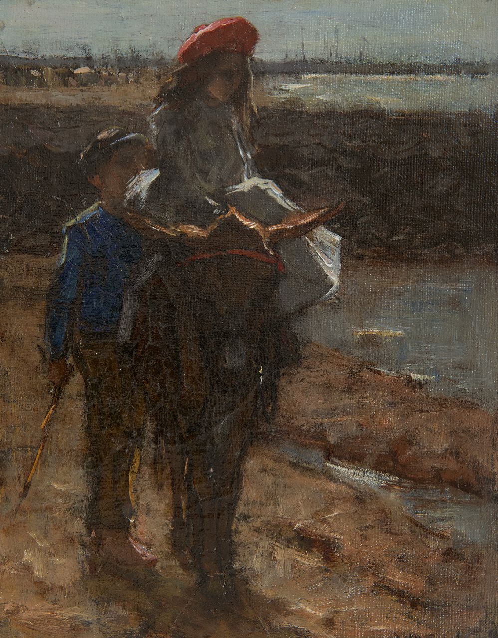 Maarel M. van der | Marinus van der Maarel, Aan het strand, olieverf op doek 24,5 x 19,2 cm, gesigneerd rechtsonder Maarel M. van der | Marinus van der Maarel, Aan het strand, olieverf op doek 24,5 x 19,2 cm, gesigneerd rechtsonder