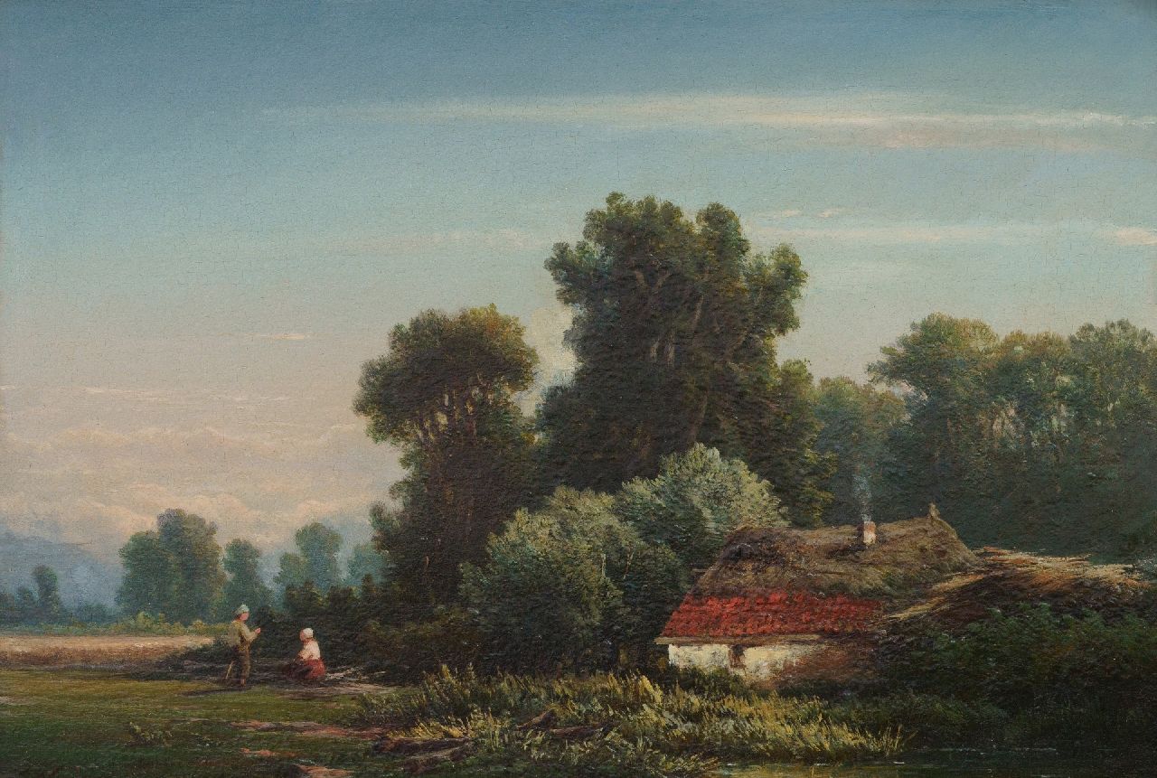 Heijl M.  | Marinus Heijl, Landvolk bij de bosrand, olieverf op paneel 21,3 x 30,8 cm, gesigneerd linksonder met initialen