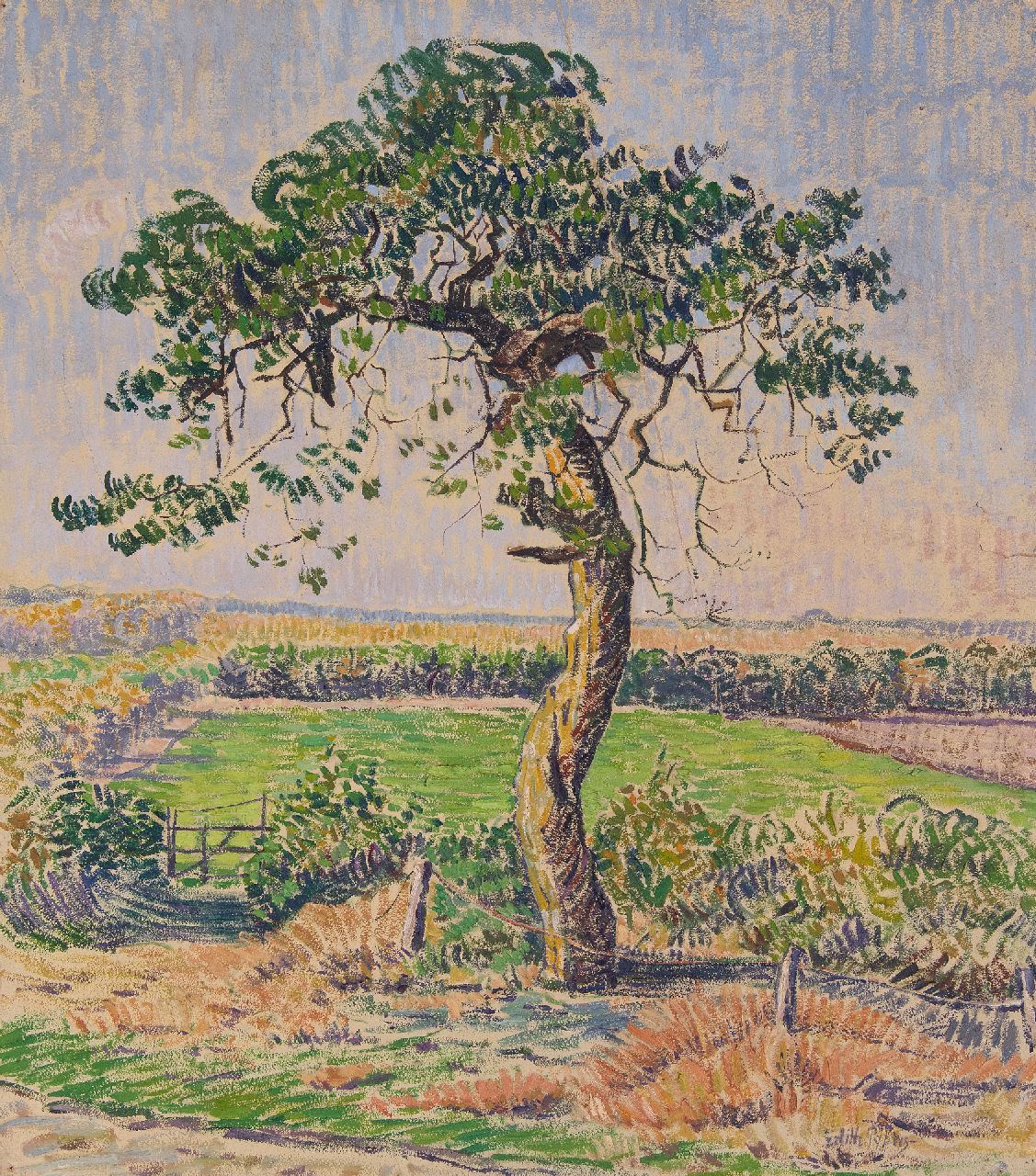 Pijpers E.E.  | 'Edith' Elizabeth Pijpers | Schilderijen te koop aangeboden | Tuin met oude fruitboom, olieverf op papier 57,8 x 51,1 cm, gesigneerd rechtsonder en zonder lijst