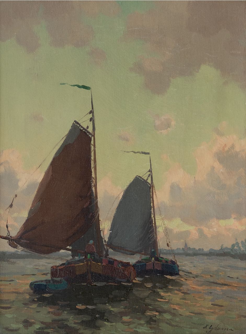 Ydema E.  | Egnatius Ydema, Tjalken op weg naar huis, olieverf op doek 40,5 x 30,5 cm, gesigneerd rechtsonder