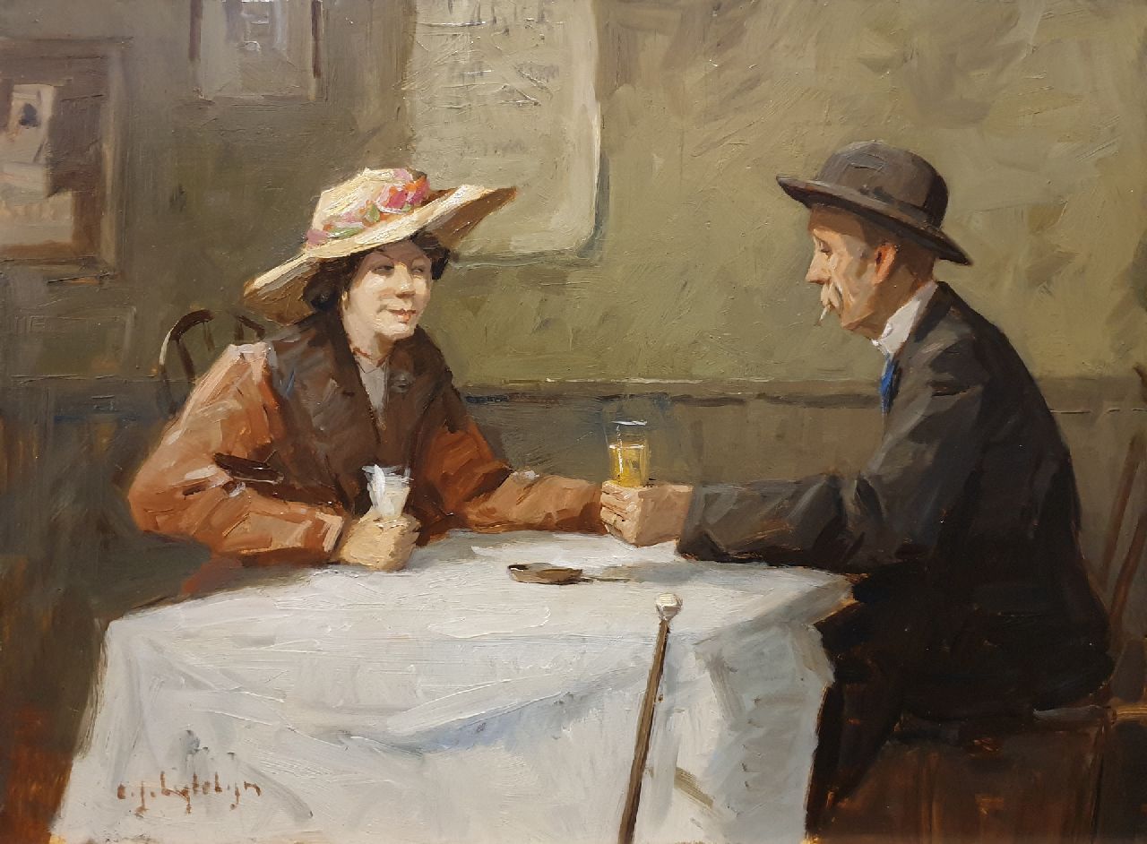 Ligtelijn E.J. | Evert Jan Ligtelijn, In het drinklokaal, olieverf op paneel 34,9 x 46,8 cm, gesigneerd linksonder Ligtelijn E.J. | Evert Jan Ligtelijn, In het drinklokaal, olieverf op paneel 34,9 x 46,8 cm, gesigneerd linksonder