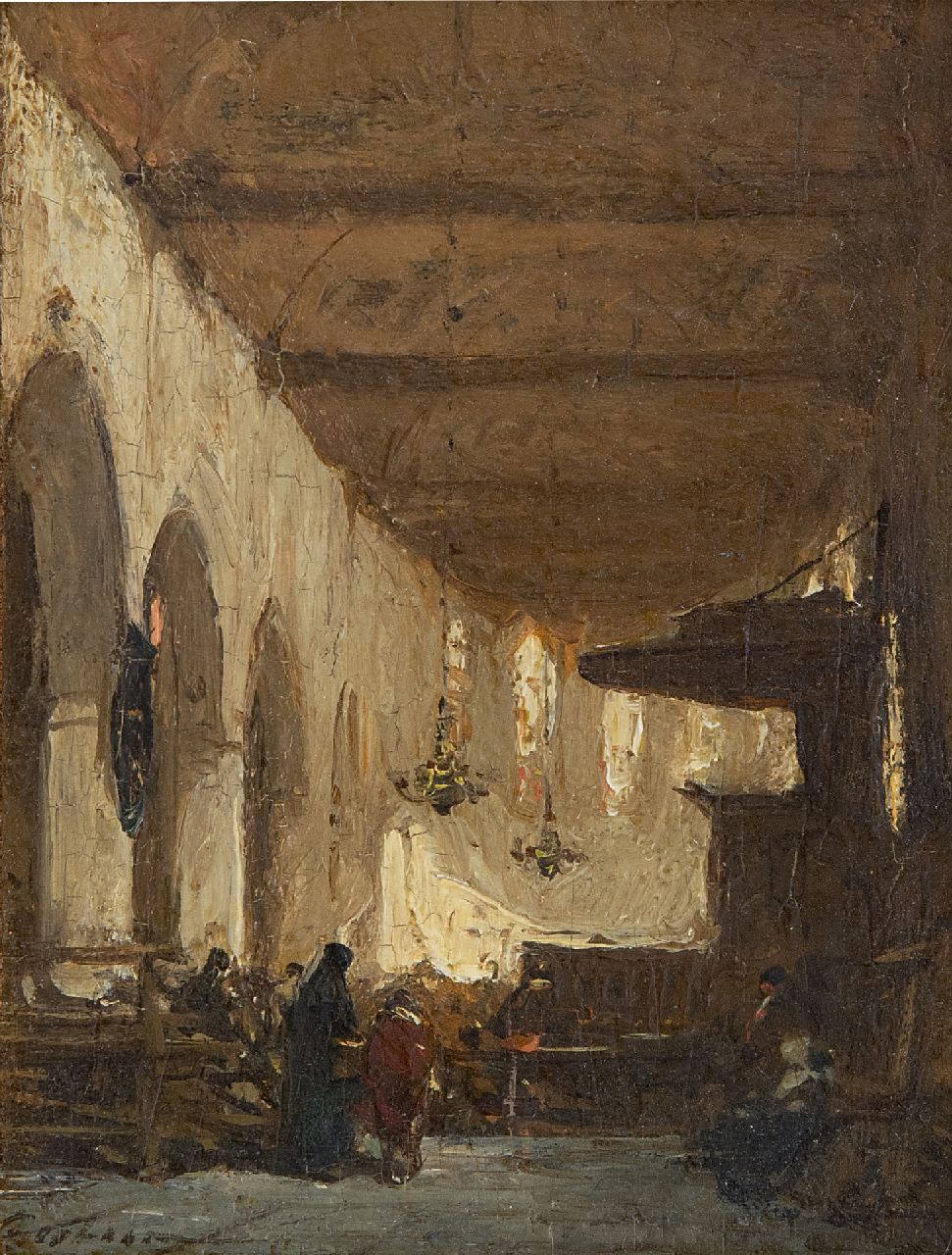 Bosboom J. | Johannes Bosboom, De Bakenesserkerk in Haarlem, olieverf op paneel 13,7 x 10,9 cm, gesigneerd linksonder Bosboom J. | Johannes Bosboom, De Bakenesserkerk in Haarlem, olieverf op paneel 13,7 x 10,9 cm, gesigneerd linksonder
