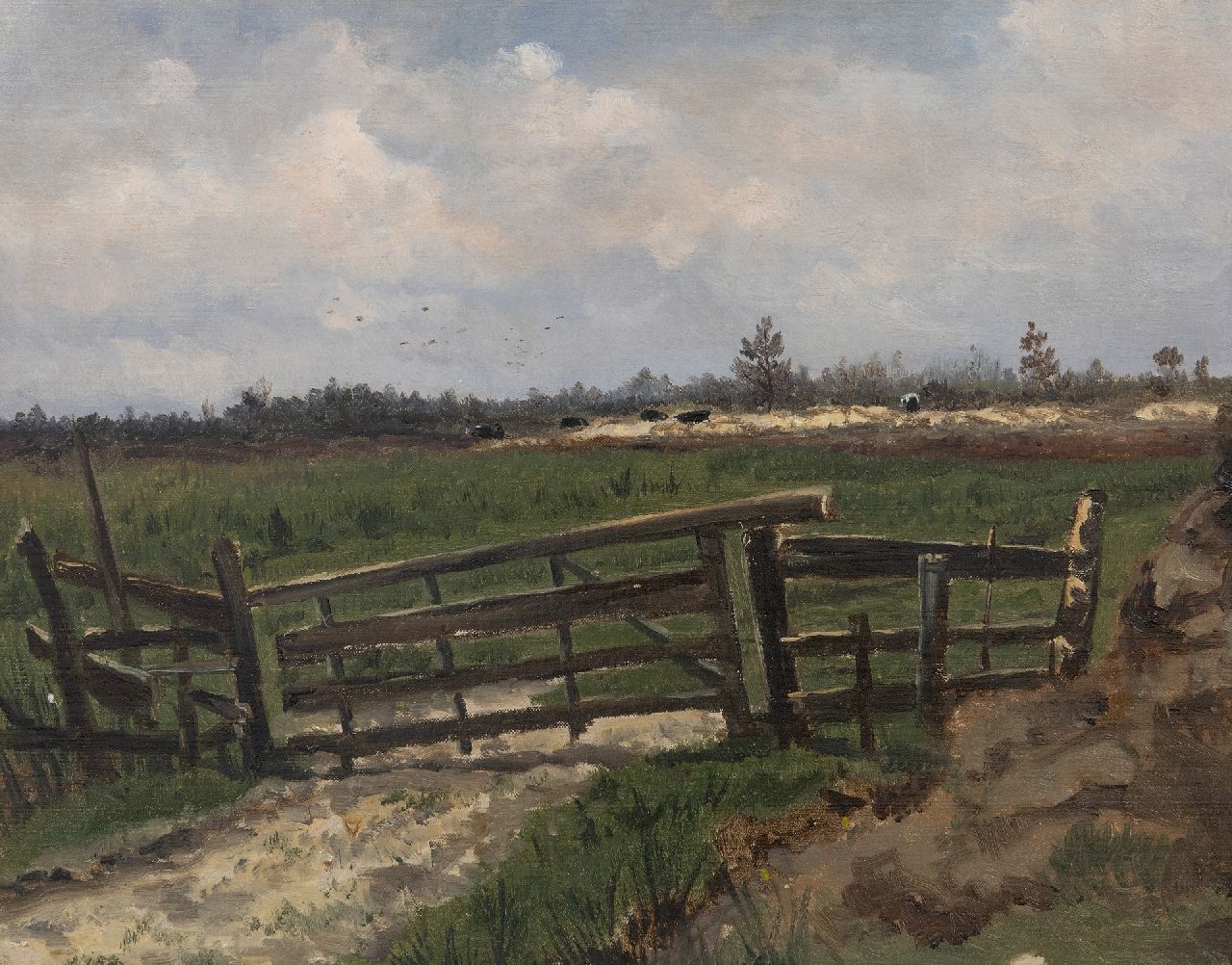 Mesdag H.W. | Hendrik Willem Mesdag, Duinlandschap met vee, olieverf op doek op board 30,6 x 38,4 cm Mesdag H.W. | Hendrik Willem Mesdag, Duinlandschap met vee, olieverf op doek op board 30,6 x 38,4 cm