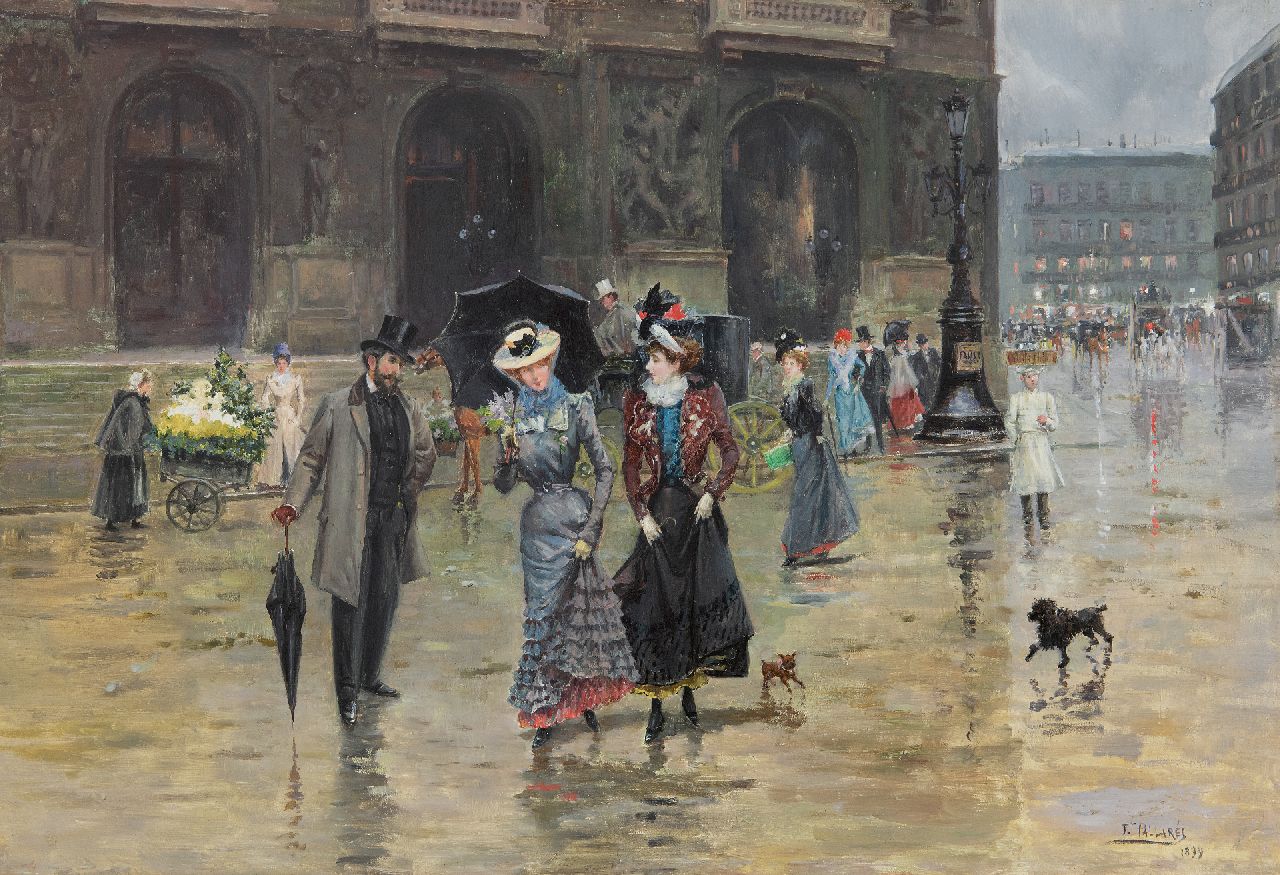 Pallarés y Allustante J. | Joaquín Pallarés y Allustante | Schilderijen te koop aangeboden | De Place de l'Opéra in Parijs, olieverf op paneel 37,6 x 55,1 cm, gesigneerd rechtsonder en gedateerd 1899 Pallarés y Allustante J. | Joaquín Pallarés y Allustante | Schilderijen te koop aangeboden | De Place de l'Opéra in Parijs, olieverf op paneel 37,6 x 55,1 cm, gesigneerd rechtsonder en gedateerd 1899