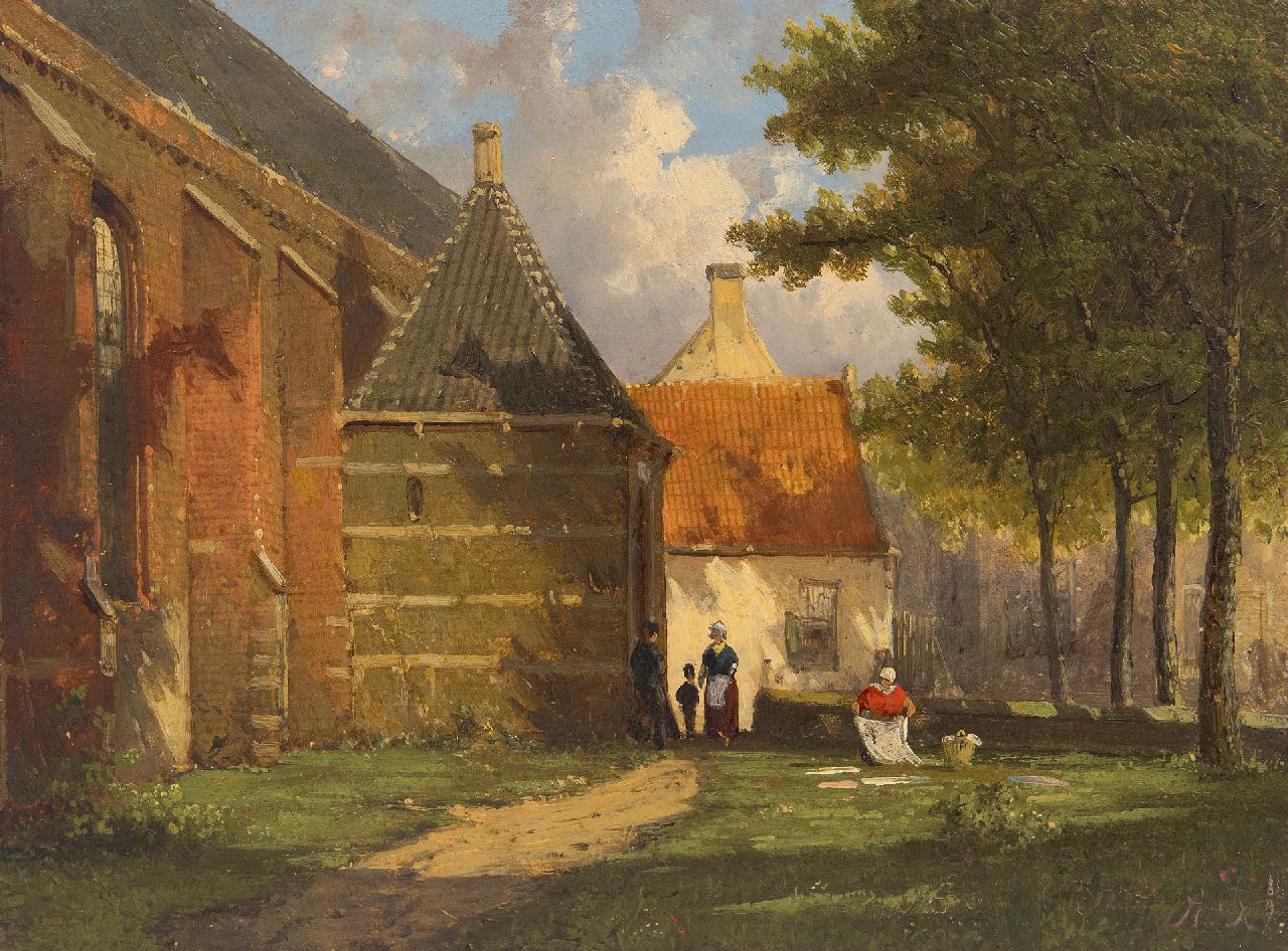 Koekkoek W. | Willem Koekkoek | Schilderijen te koop aangeboden | Zonnig gezicht op de Zuiderkerk in Enkhuizen, olieverf op paneel 19,1 x 25,6 cm, gesigneerd rechtsonder met initialen Koekkoek W. | Willem Koekkoek | Schilderijen te koop aangeboden | Zonnig gezicht op de Zuiderkerk in Enkhuizen, olieverf op paneel 19,1 x 25,6 cm, gesigneerd rechtsonder met initialen