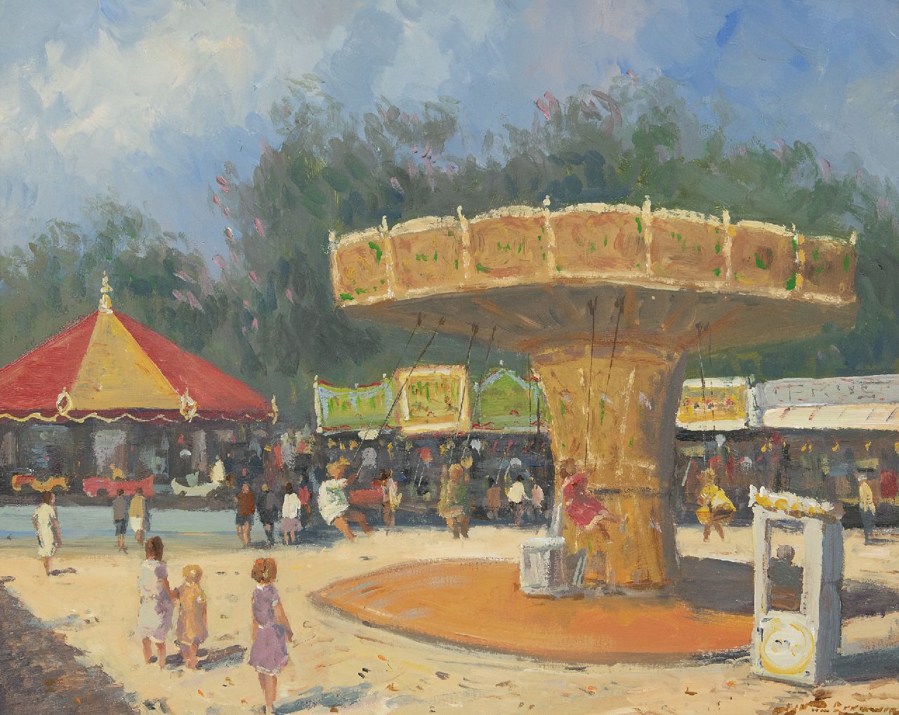 Joop van Leeuwen | Op de kermis, olieverf op board, 40,2 x 50,2 cm, gesigneerd r.o.