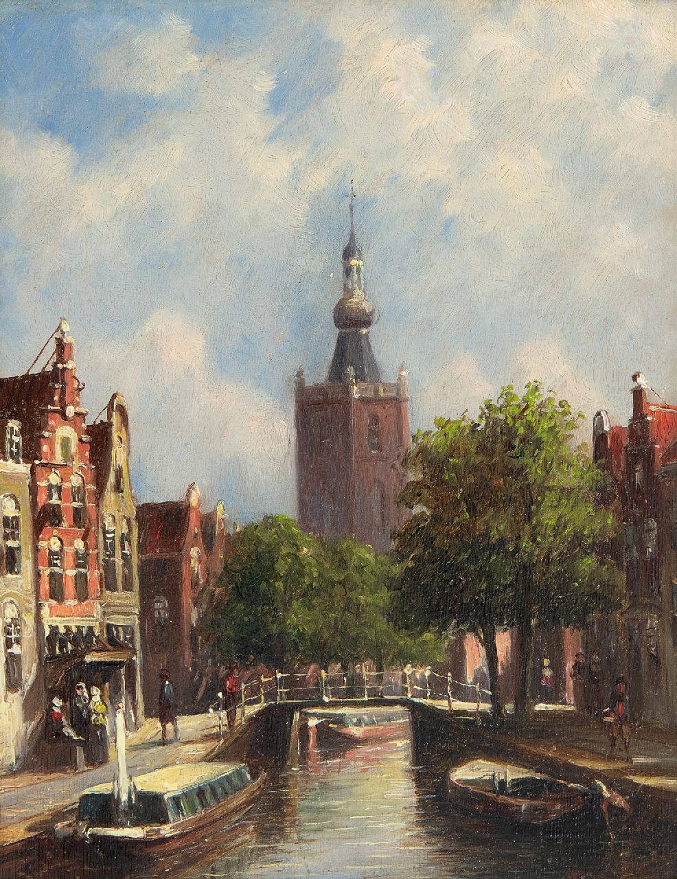 Vertin P.G.  | Petrus Gerardus Vertin | Schilderijen te koop aangeboden | Stadsgezicht met de kerktoren van Overschie, olieverf op paneel 19,0 x 14,8 cm, gesigneerd rechtsonder en gedateerd '77