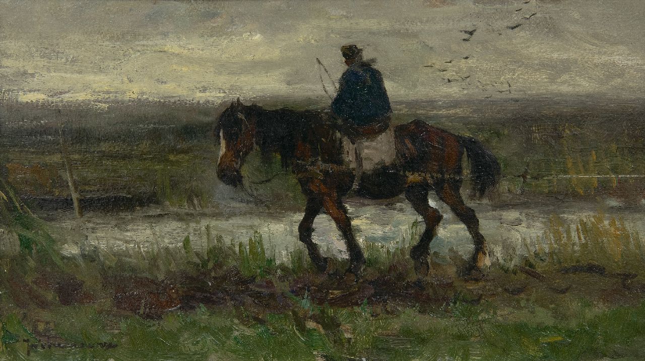 Scherrewitz J.F.C.  | Johan Frederik Cornelis Scherrewitz | Schilderijen te koop aangeboden | Op het jaagpad, olieverf op papier op paneel 18,5 x 31,6 cm, gesigneerd linksonder